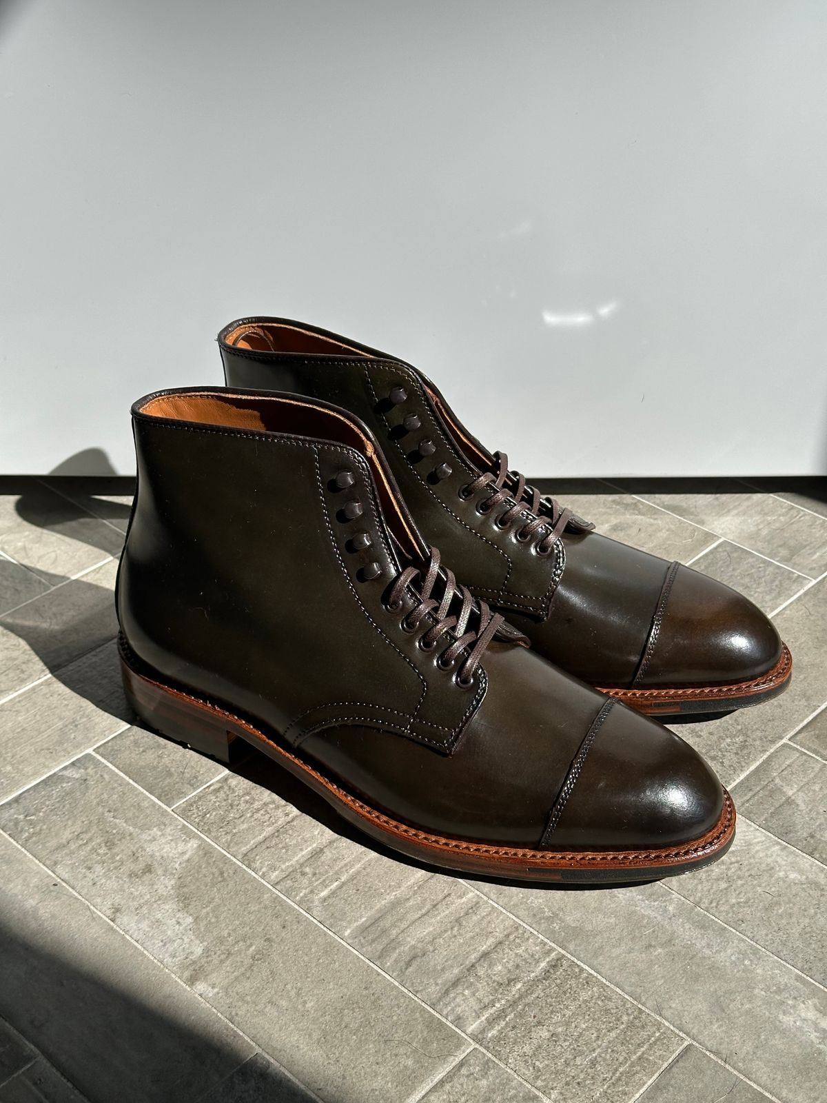 Photo by incorrectpath on September 19, 2025 of the Alden Cap Toe Boot in Horween Cigar Shell Cordovan.