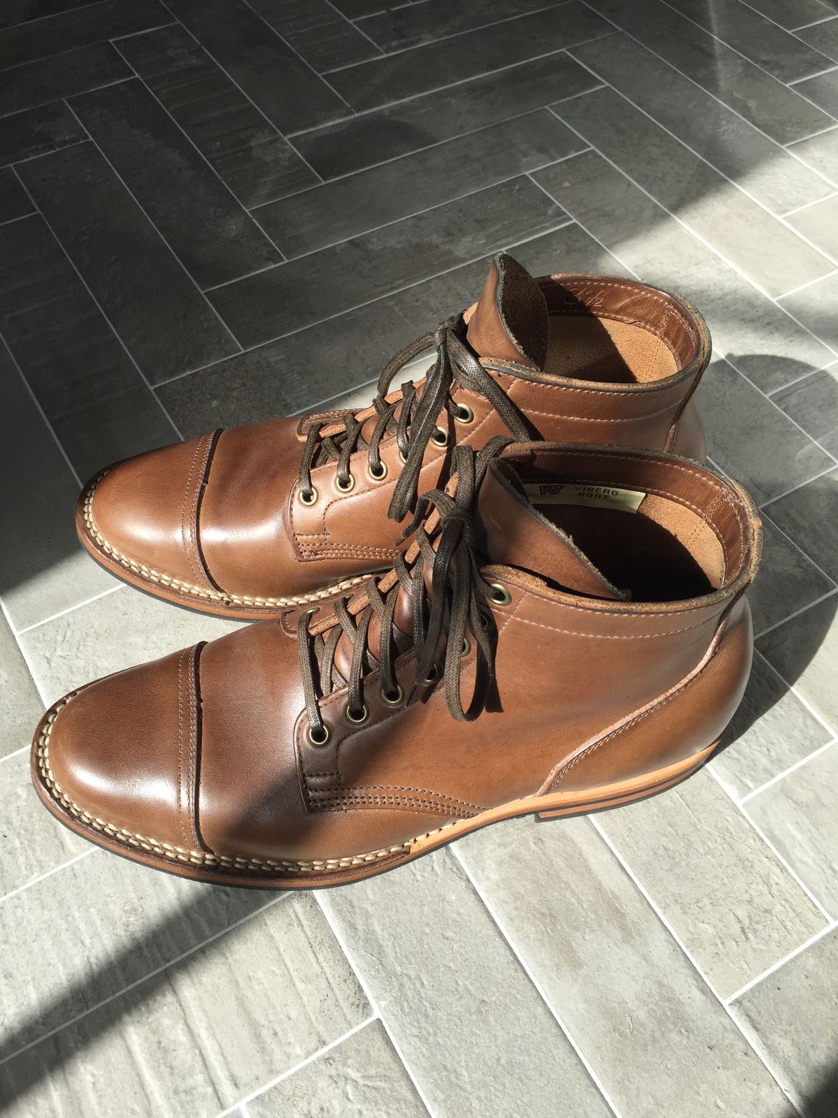 Photo by incorrectpath on October 1, 2017 of the Viberg Service Boot PCT in Horween Natural Chromexcel.