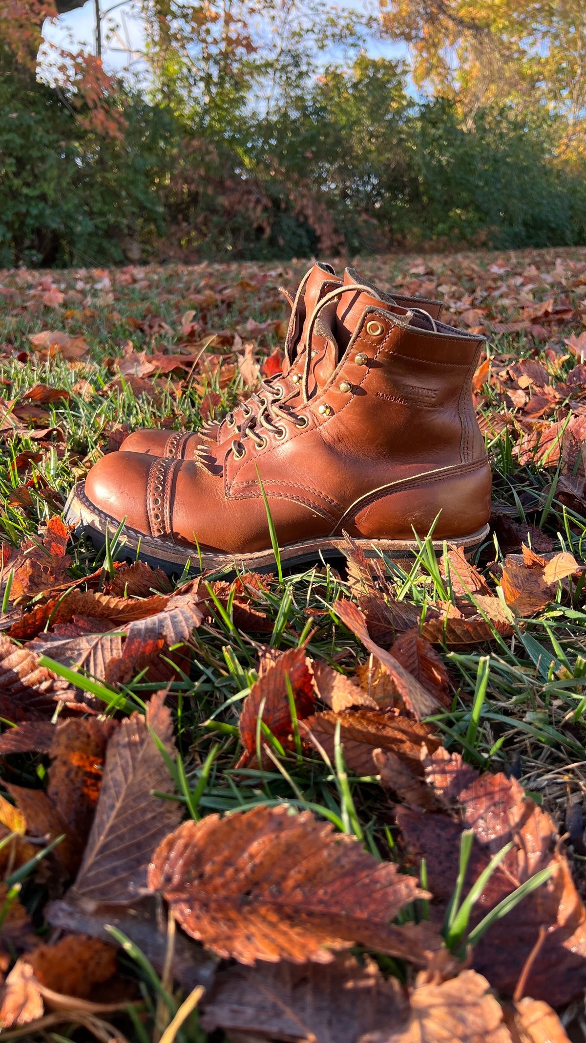 Photo by KentuckyDenimHead on November 5, 2024 of the White's Bounty Hunter in Horween British Tan Chromexcel.