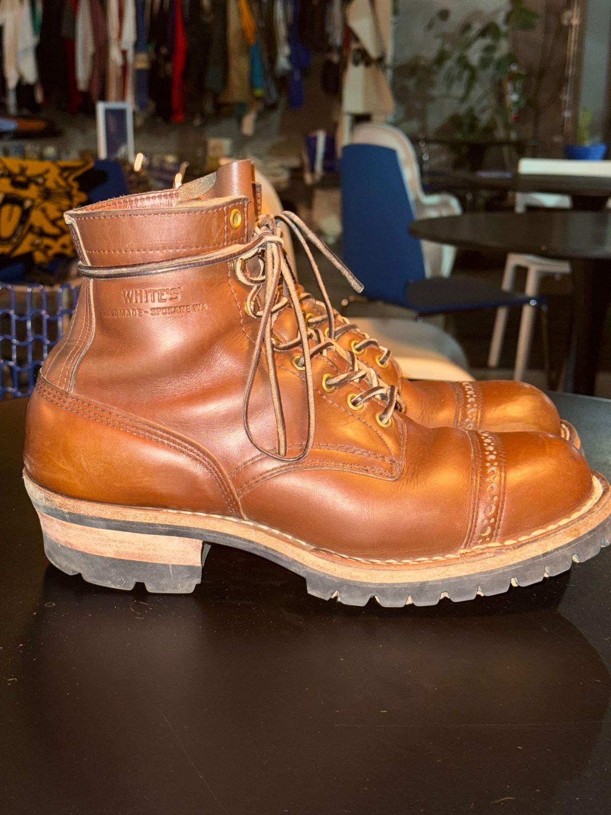Photo by KentuckyDenimHead on February 6, 2025 of the White's Bounty Hunter in Horween British Tan Chromexcel.
