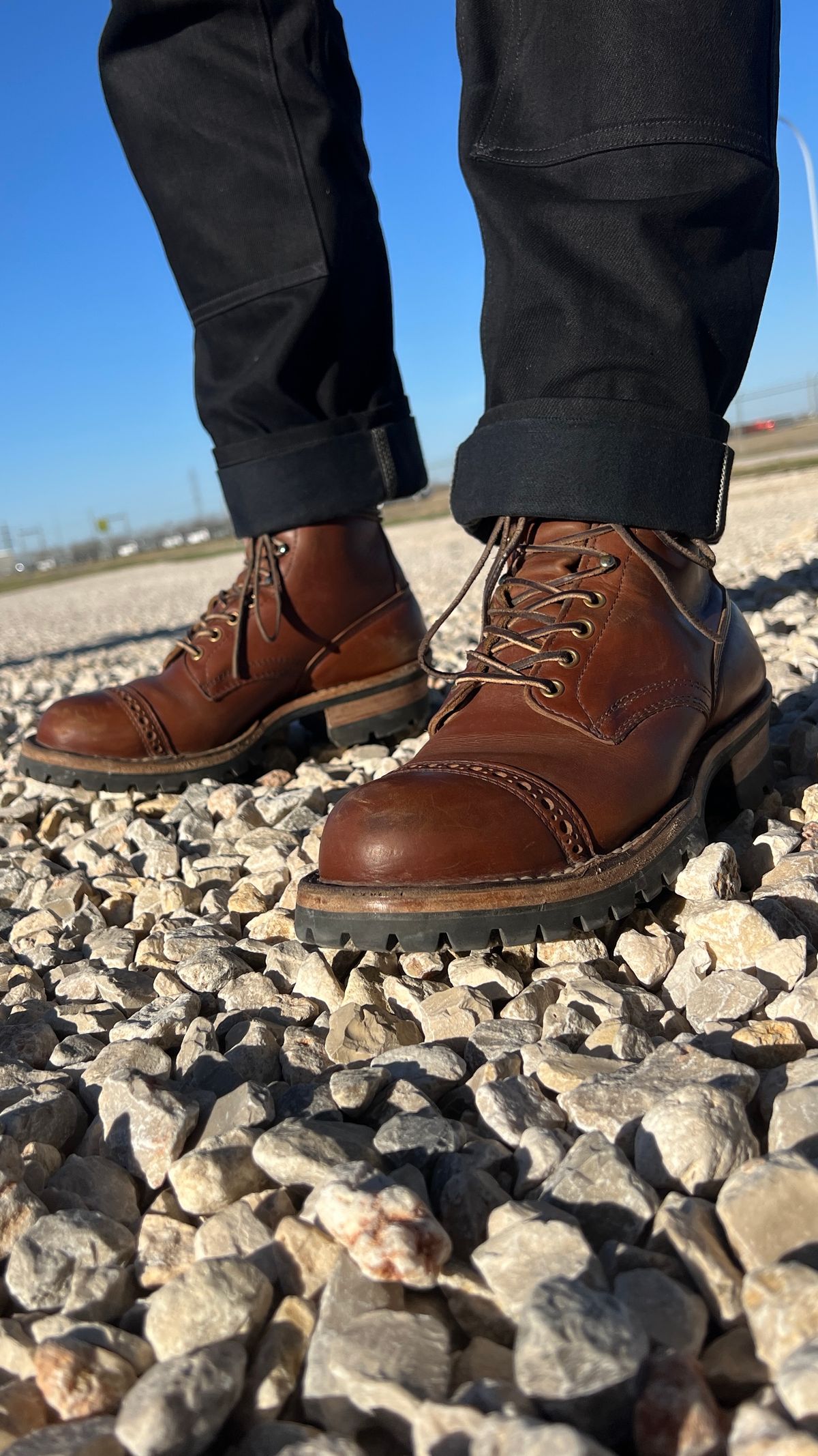 Photo by KentuckyDenimHead on March 5, 2025 of the White's Bounty Hunter in Horween British Tan Chromexcel.