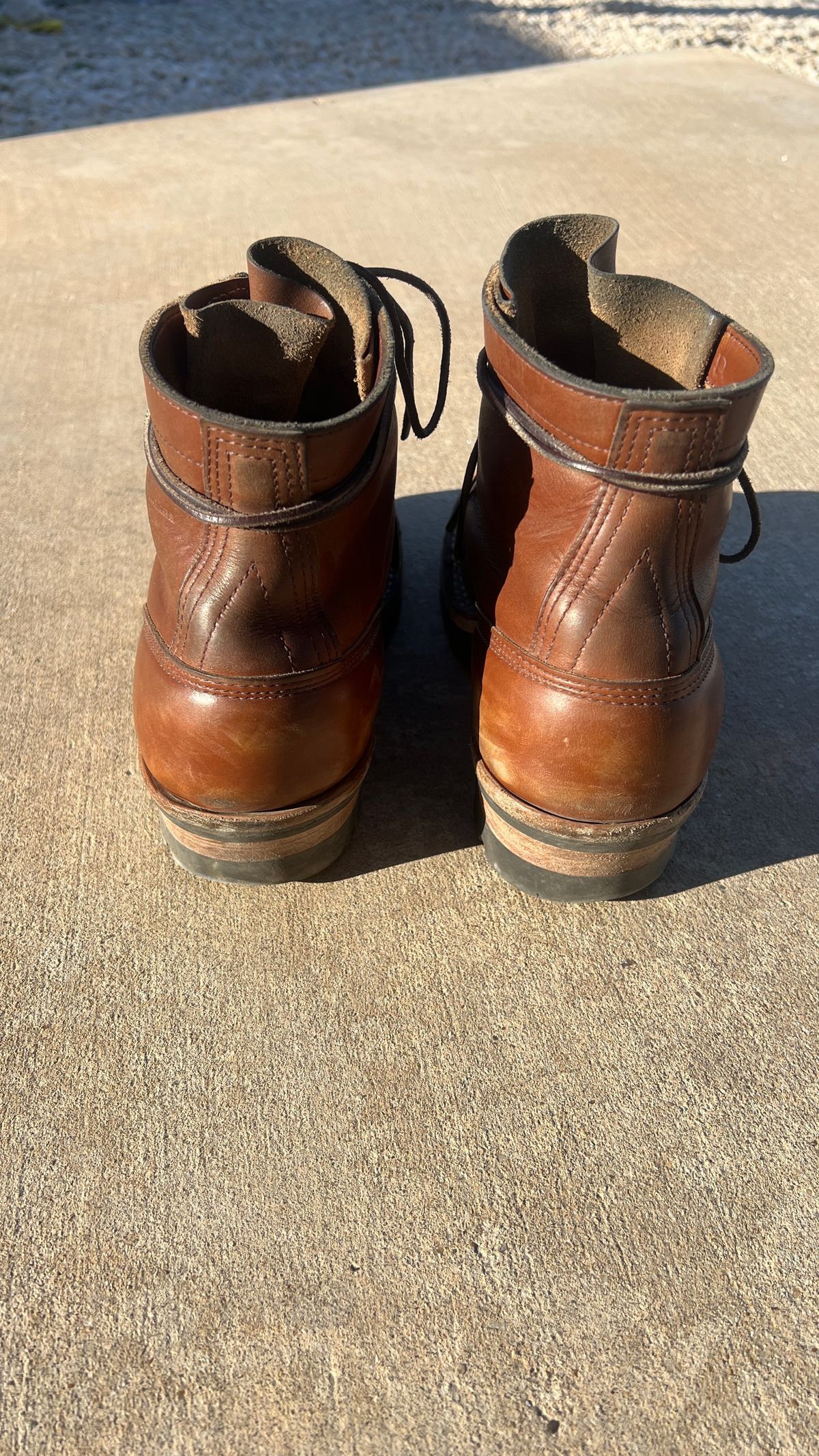 Photo by KentuckyDenimHead on March 5, 2025 of the White's Bounty Hunter in Horween British Tan Chromexcel.