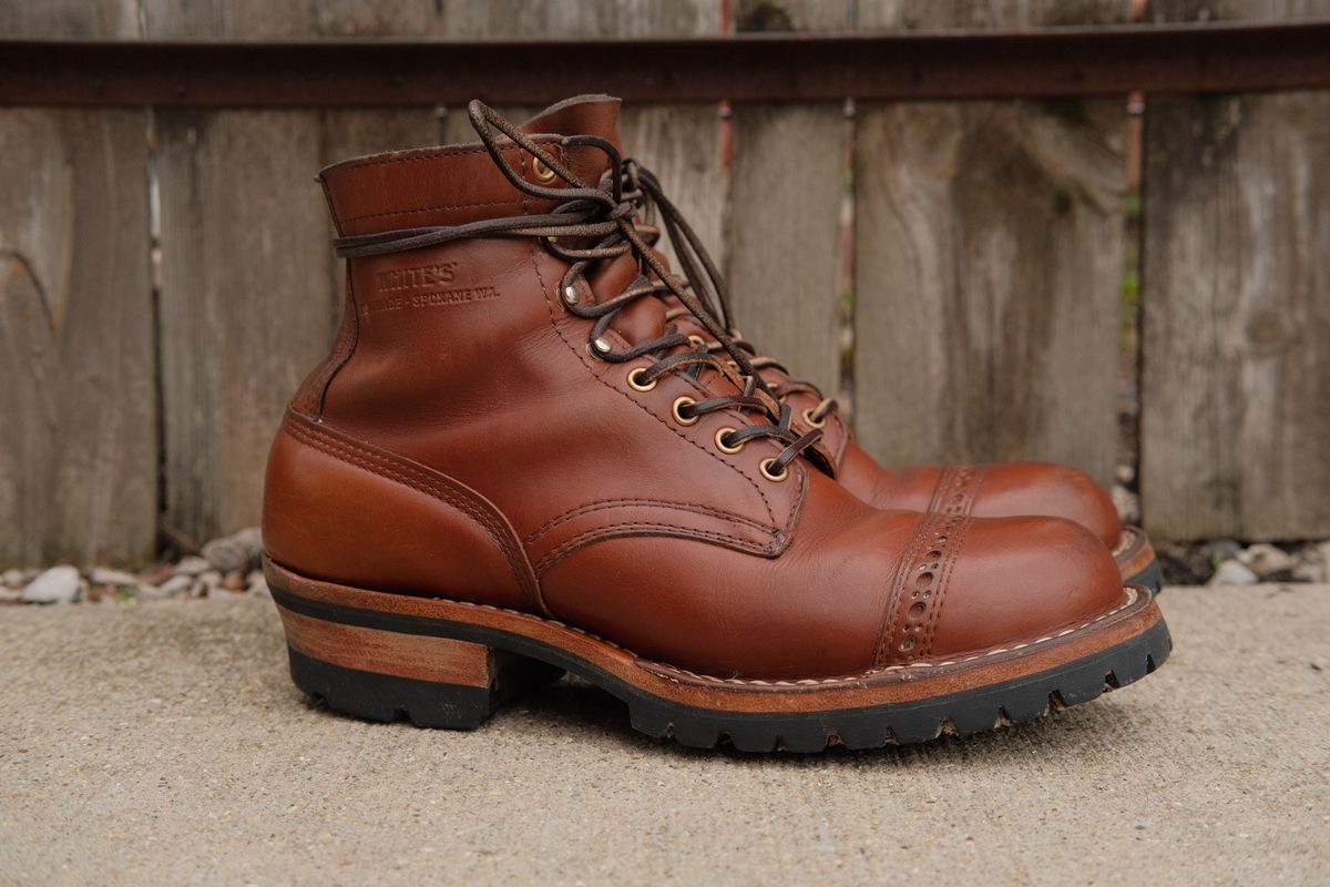 Photo by KentuckyDenimHead on April 5, 2025 of the White's Bounty Hunter in Horween British Tan Chromexcel.