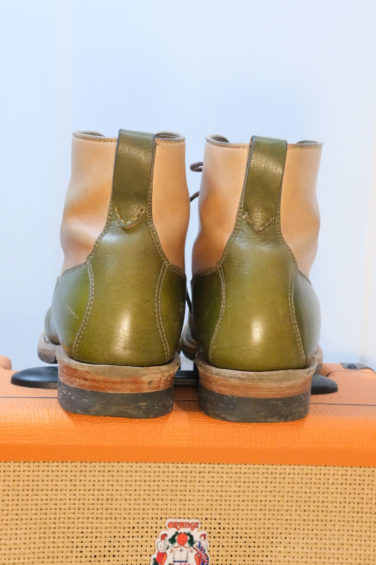Photo by KentuckyDenimHead on December 6, 2023 of the Midas Vanquish Blucher Boot in Shinki Natural Horsehide Overdyed Olive.