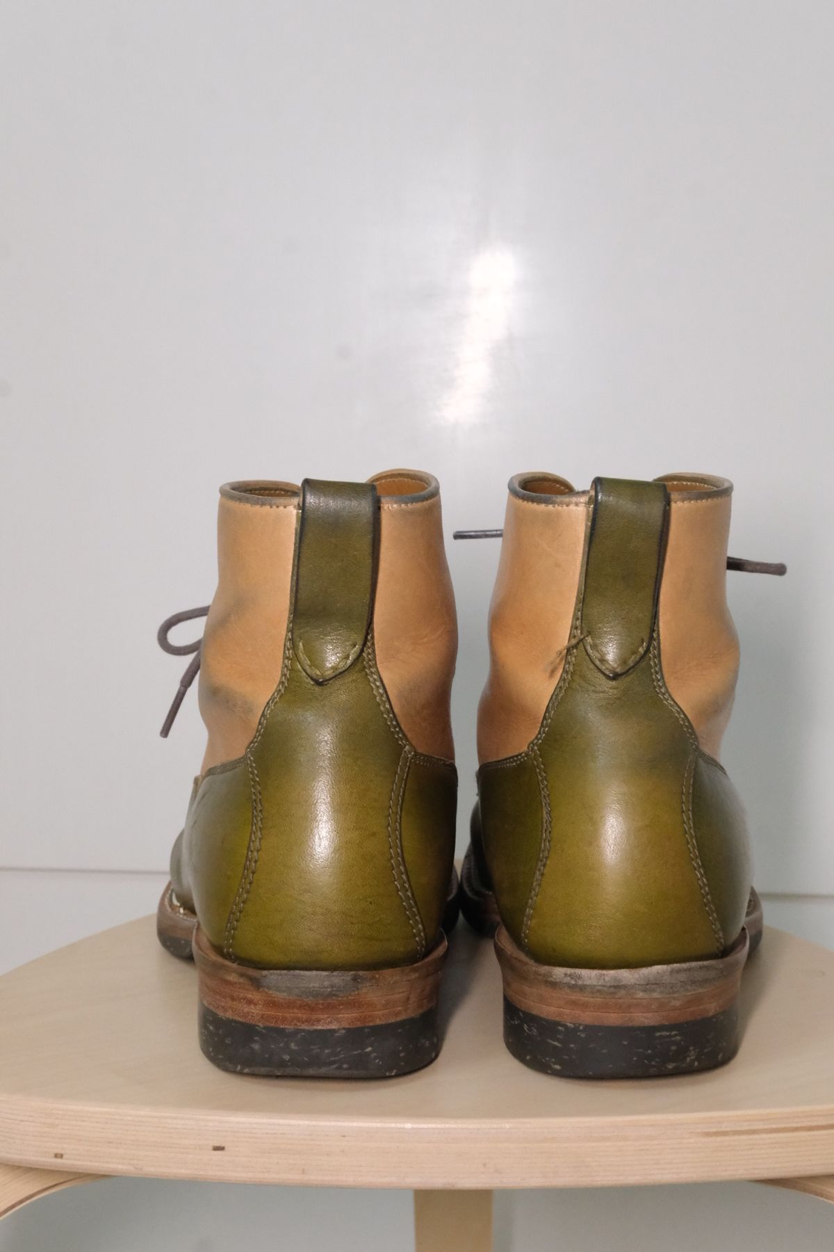 Photo by KentuckyDenimHead on February 5, 2024 of the Midas Vanquish Blucher Boot in Shinki Natural Horsehide Overdyed Olive.
