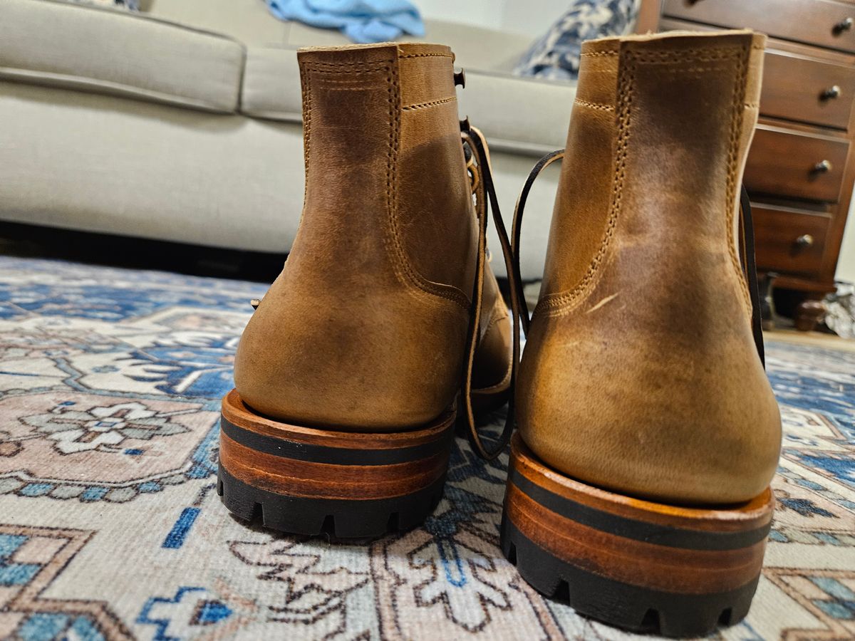 Photo by AJThrash on October 1, 2024 of the Truman Plain Toe Boot in Horween Natural Cypress.