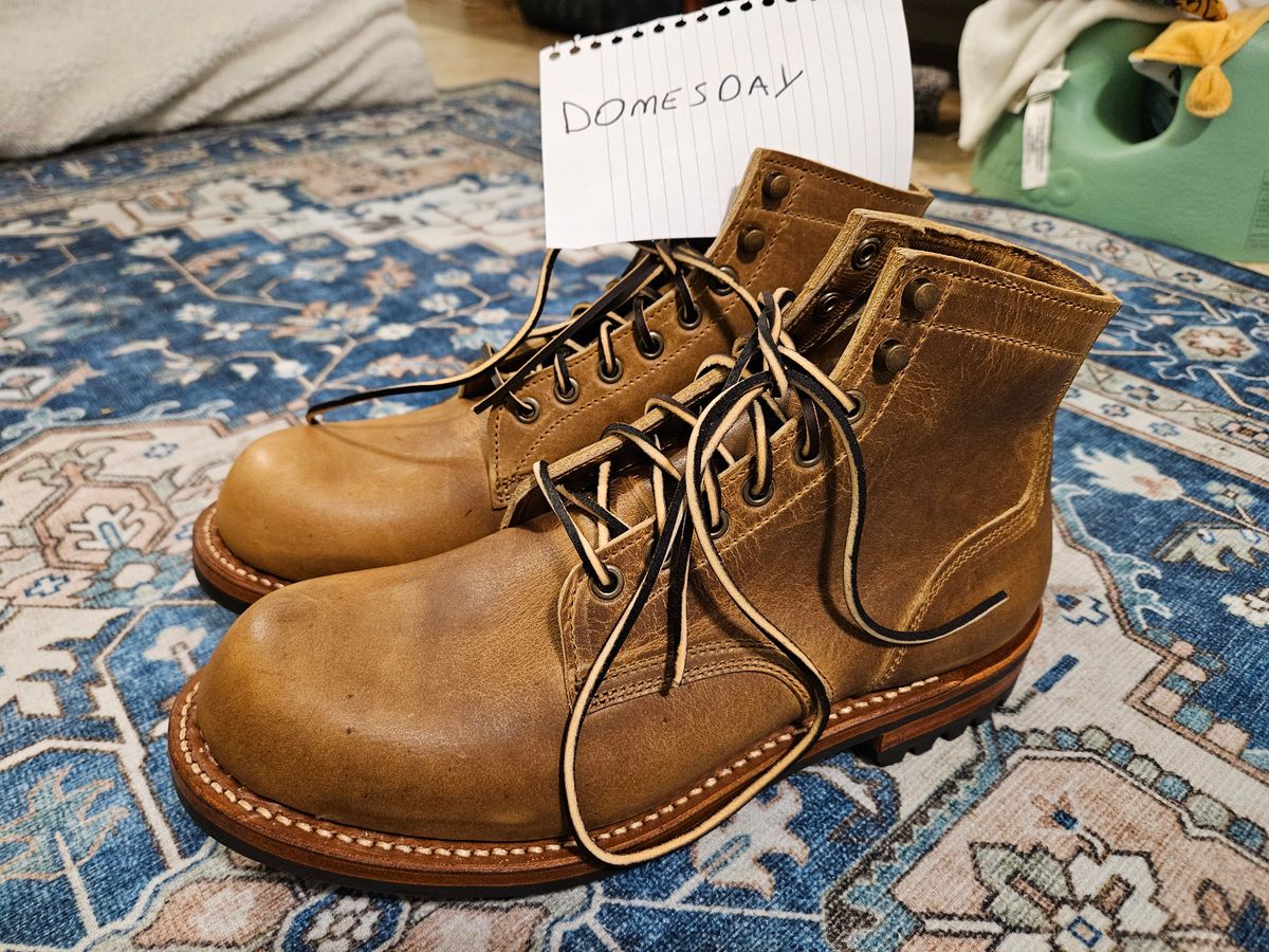 Photo by AJThrash on October 1, 2024 of the Truman Plain Toe Boot in Horween Natural Cypress.