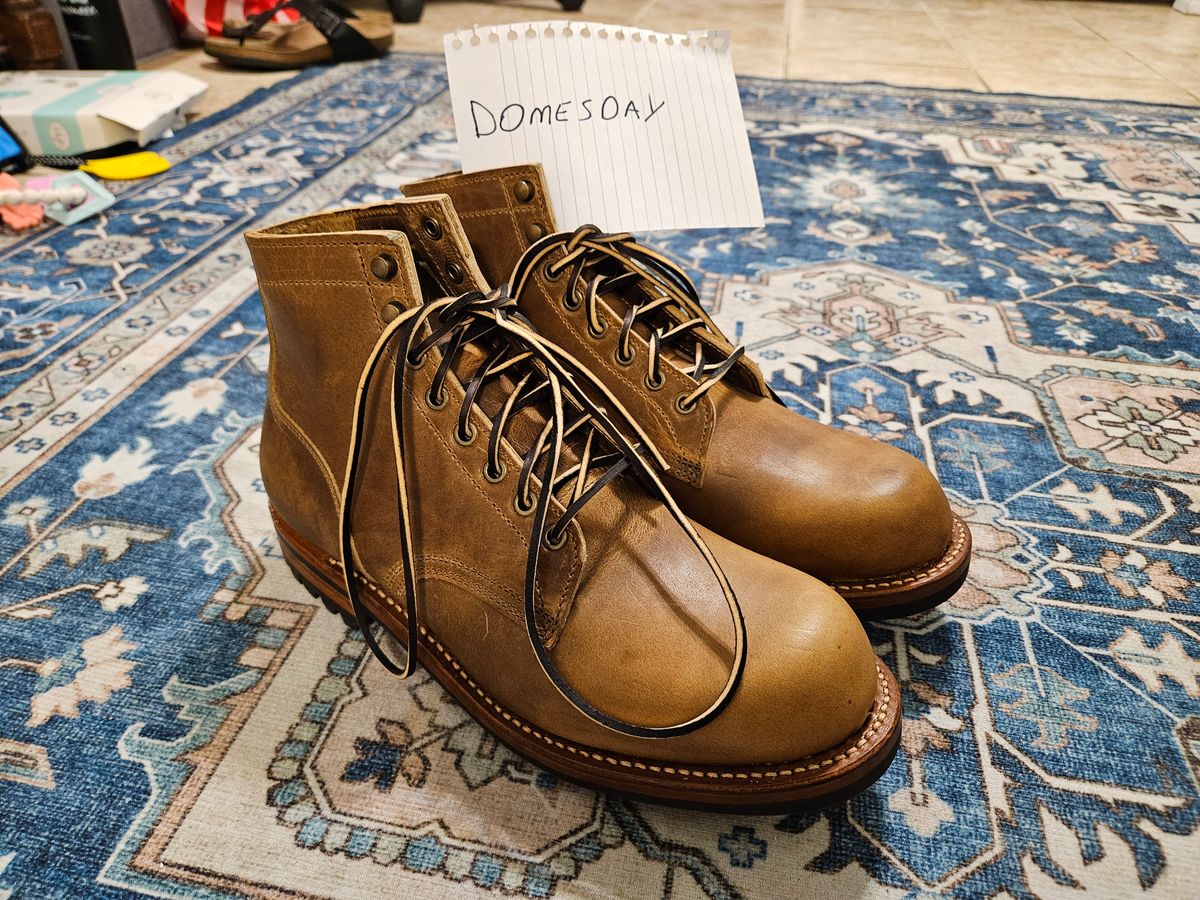 Photo by AJThrash on October 1, 2024 of the Truman Plain Toe Boot in Horween Natural Cypress.
