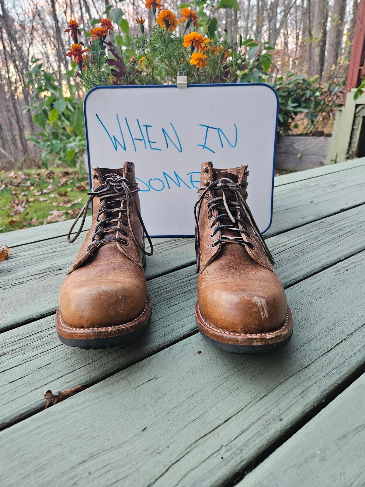 Photo by AJThrash on November 3, 2024 of the Truman Plain Toe Boot in Horween Natural Cypress.