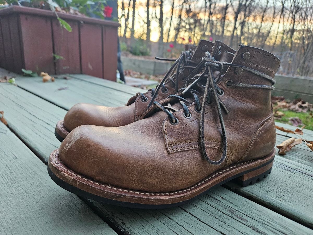 Photo by AJThrash on November 3, 2024 of the Truman Plain Toe Boot in Horween Natural Cypress.