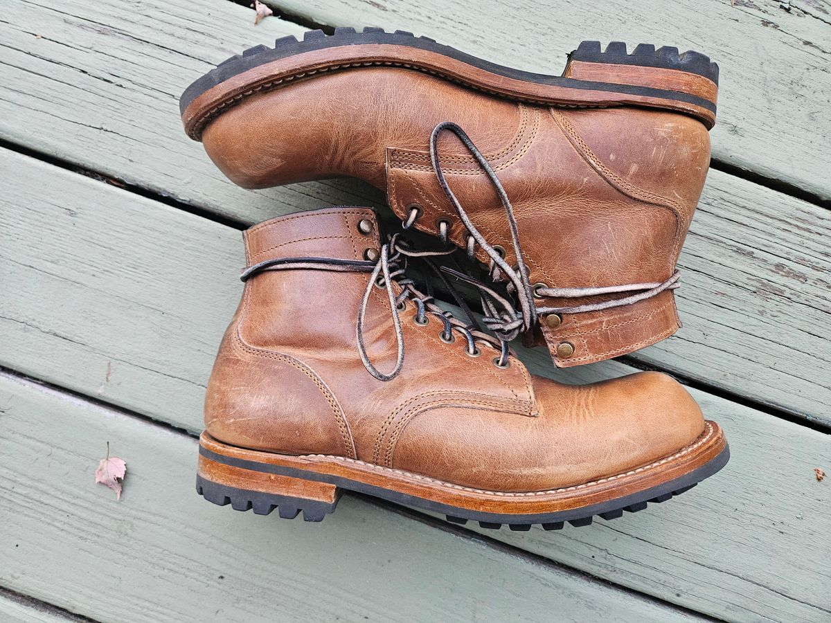 Photo by AJThrash on November 3, 2024 of the Truman Plain Toe Boot in Horween Natural Cypress.