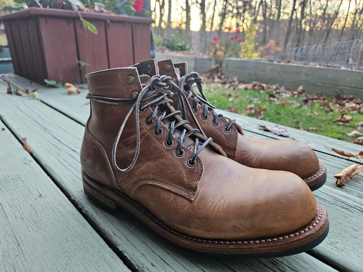 Photo by AJThrash on November 3, 2024 of the Truman Plain Toe Boot in Horween Natural Cypress.