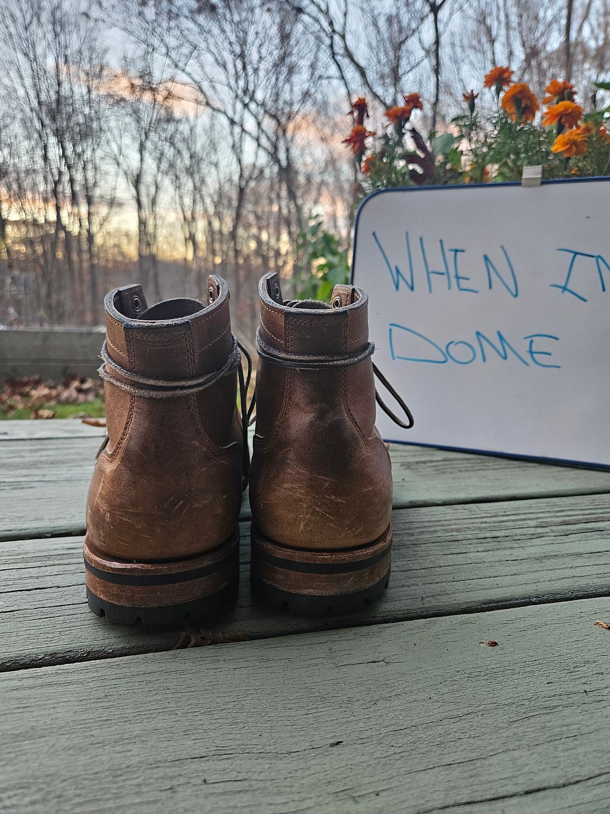 Photo by AJThrash on November 3, 2024 of the Truman Plain Toe Boot in Horween Natural Cypress.