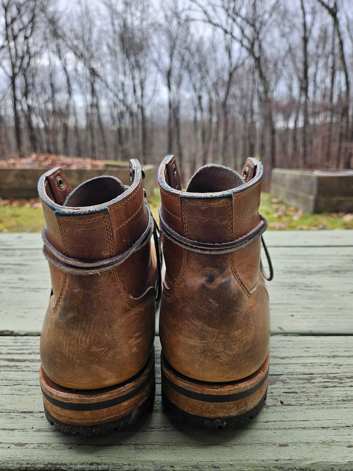 Photo by AJThrash on January 1, 2025 of the Truman Plain Toe Boot in Horween Natural Cypress.