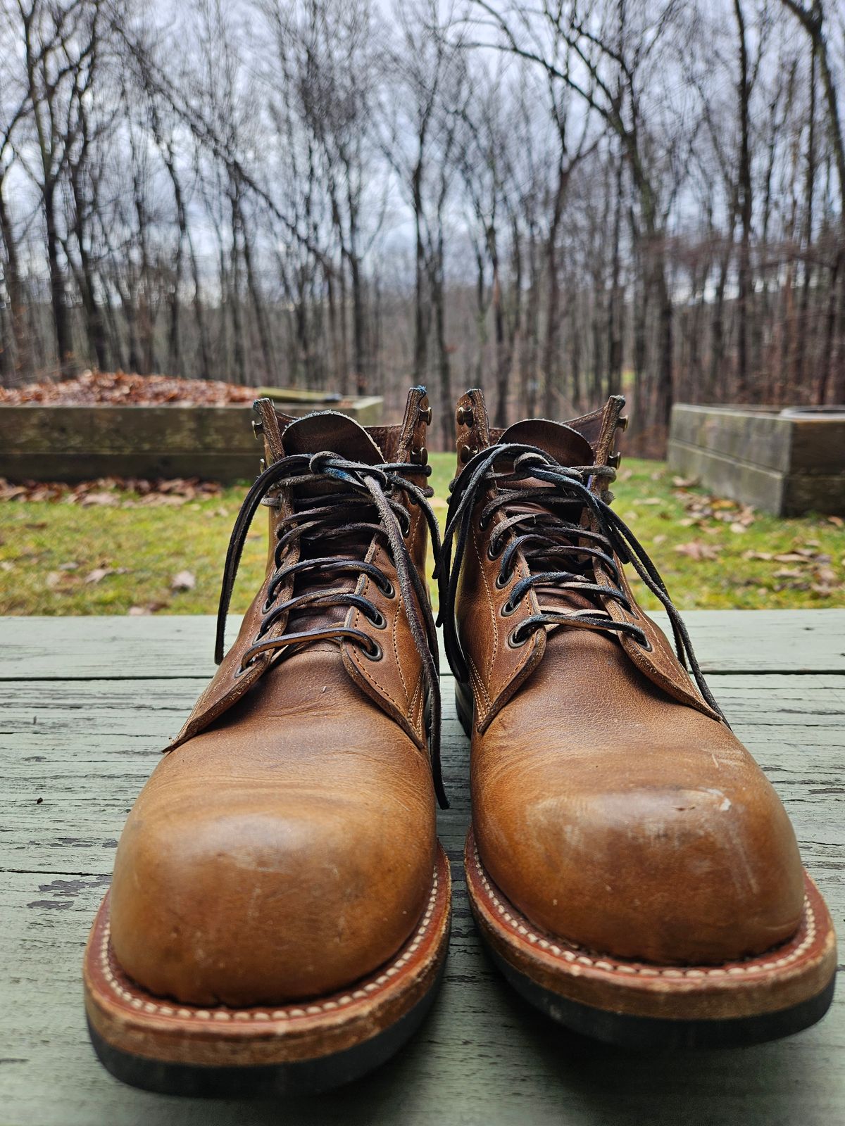 Photo by AJThrash on January 1, 2025 of the Truman Plain Toe Boot in Horween Natural Cypress.