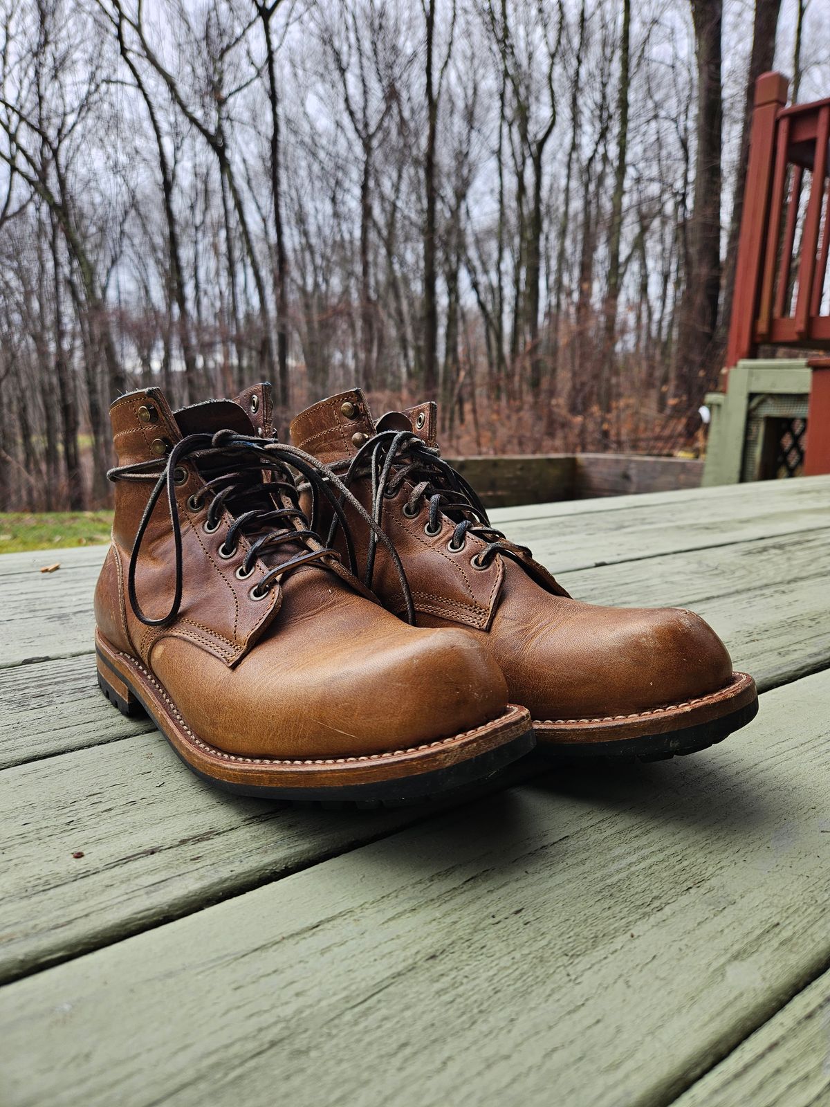 Photo by AJThrash on January 1, 2025 of the Truman Plain Toe Boot in Horween Natural Cypress.