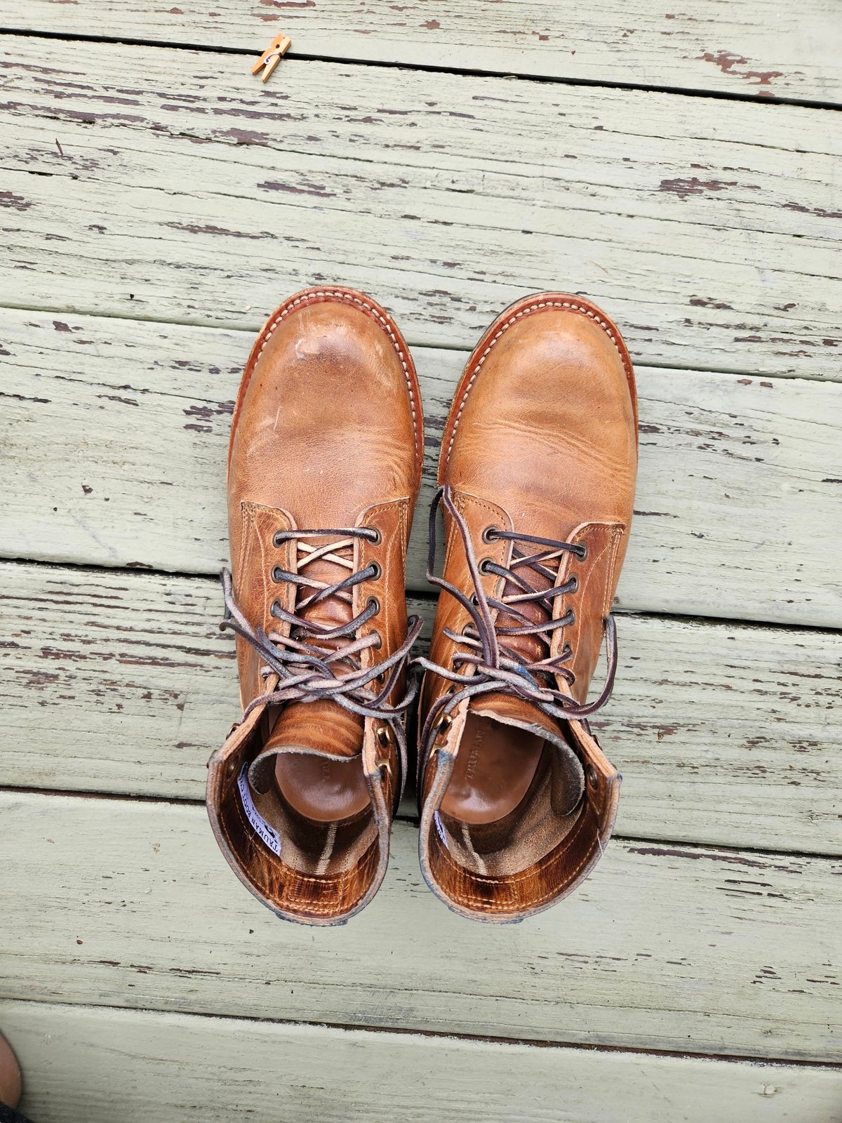 Photo by AJThrash on January 1, 2025 of the Truman Plain Toe Boot in Horween Natural Cypress.