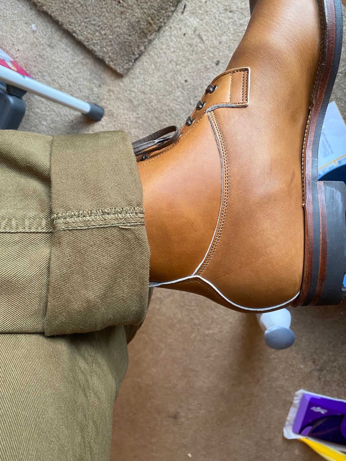 Photo by BootsAndBooks on May 15, 2024 of the Viberg Country Boot in Horween Oak Chromepak.