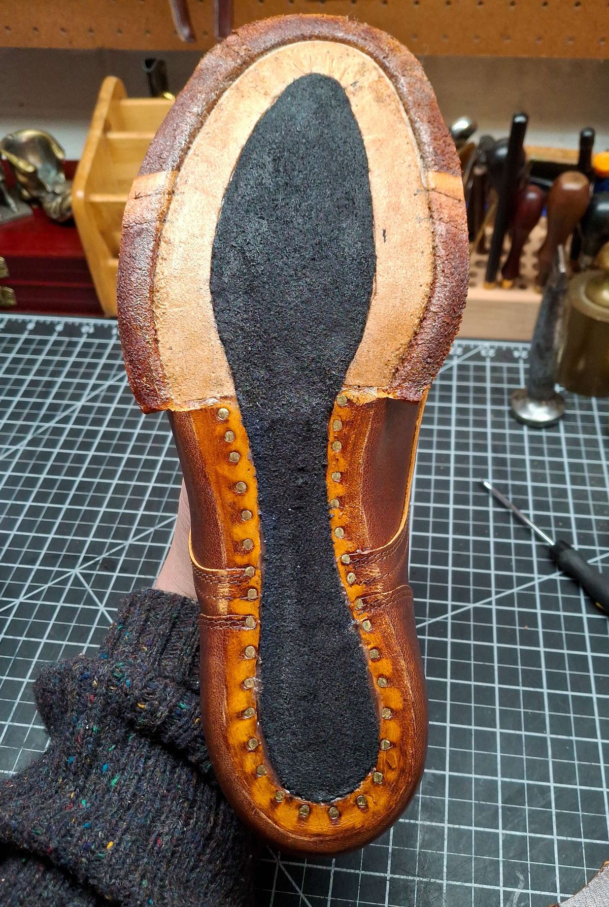 Photo by RawCordedSoul on April 3, 2025 of the New River Boot BARKSDALE in Horween Cognac Aspen Double Horsefront.