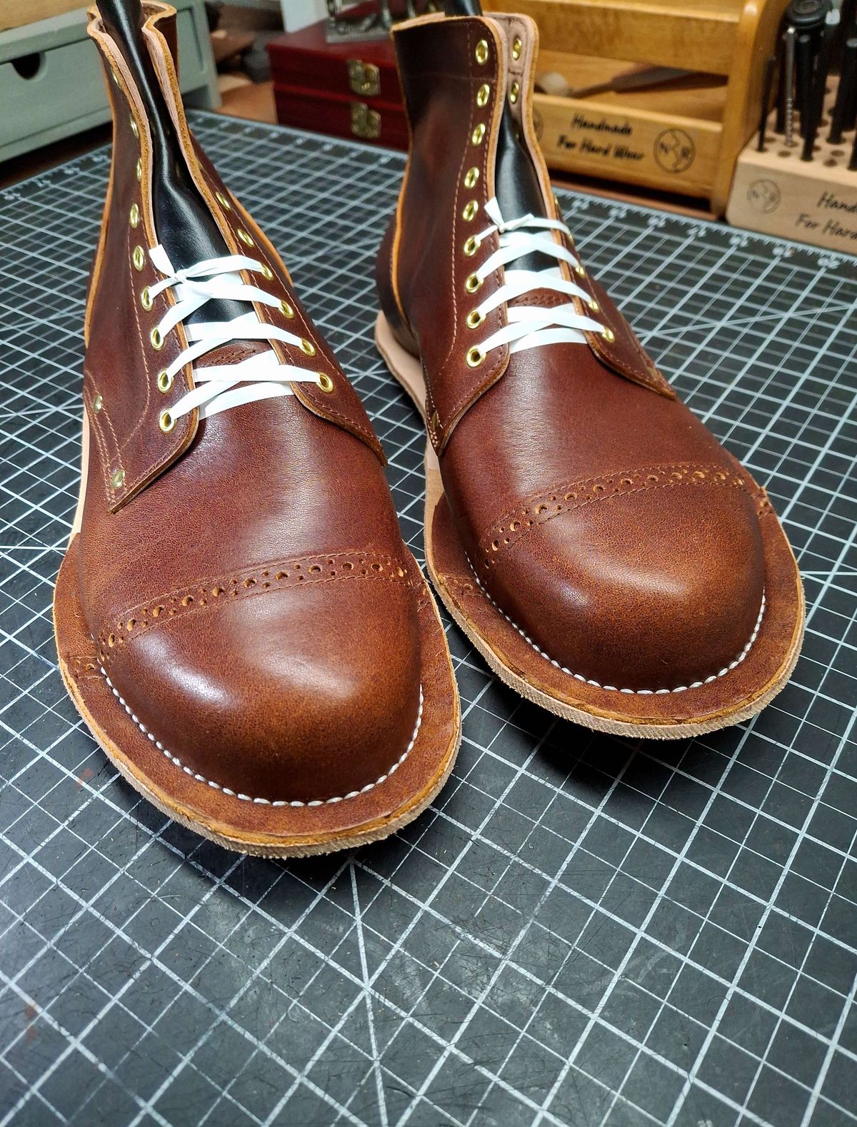 Photo by RawCordedSoul on April 4, 2025 of the New River Boot BARKSDALE in Horween Cognac Aspen Double Horsefront.