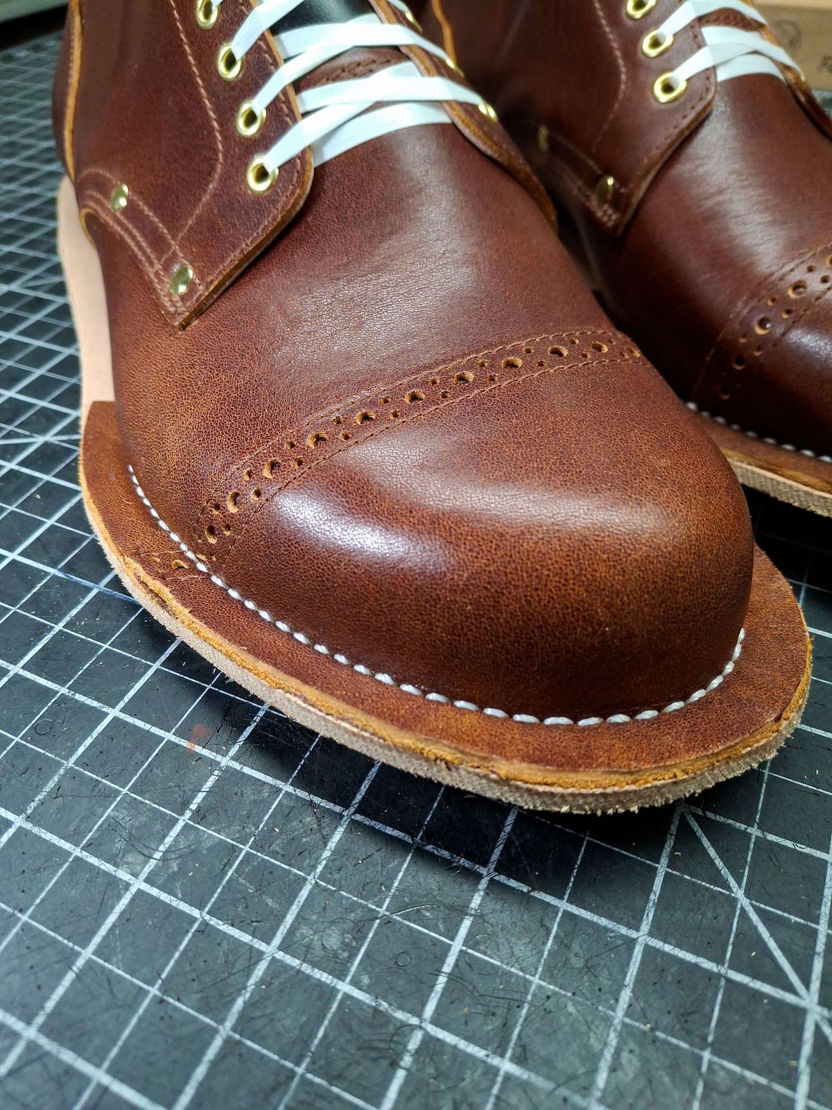 Photo by RawCordedSoul on April 4, 2025 of the New River Boot BARKSDALE in Horween Cognac Aspen Double Horsefront.