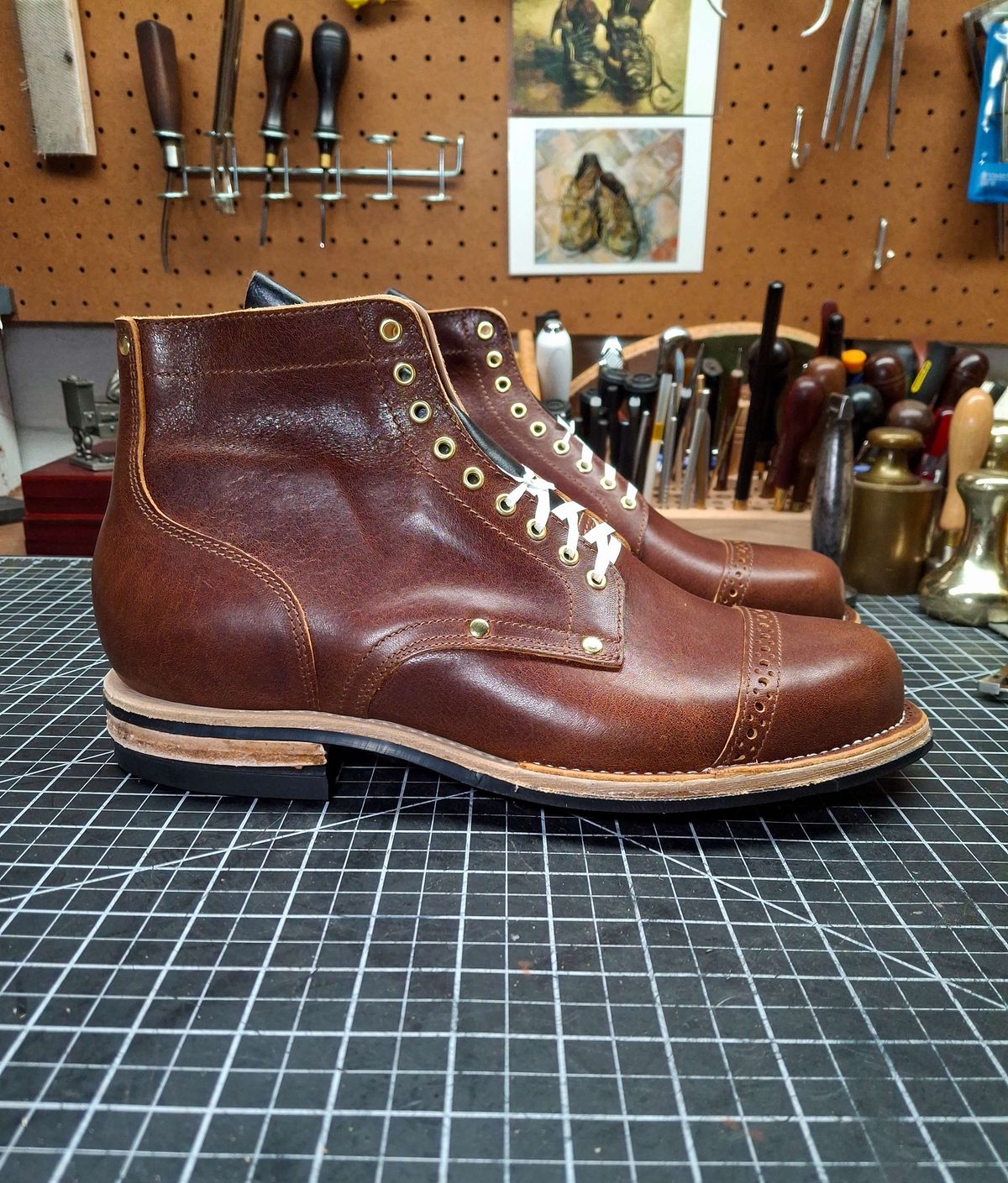Photo by RawCordedSoul on April 5, 2025 of the New River Boot BARKSDALE in Horween Cognac Aspen Double Horsefront.