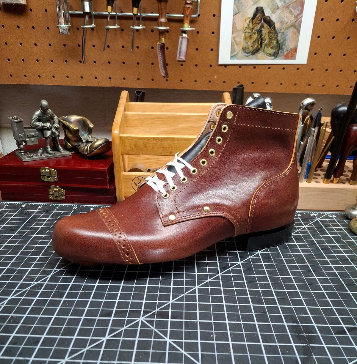 Photo by RawCordedSoul on March 28, 2025 of the New River Boot BARKSDALE in Horween Cognac Aspen Double Horsefront.
