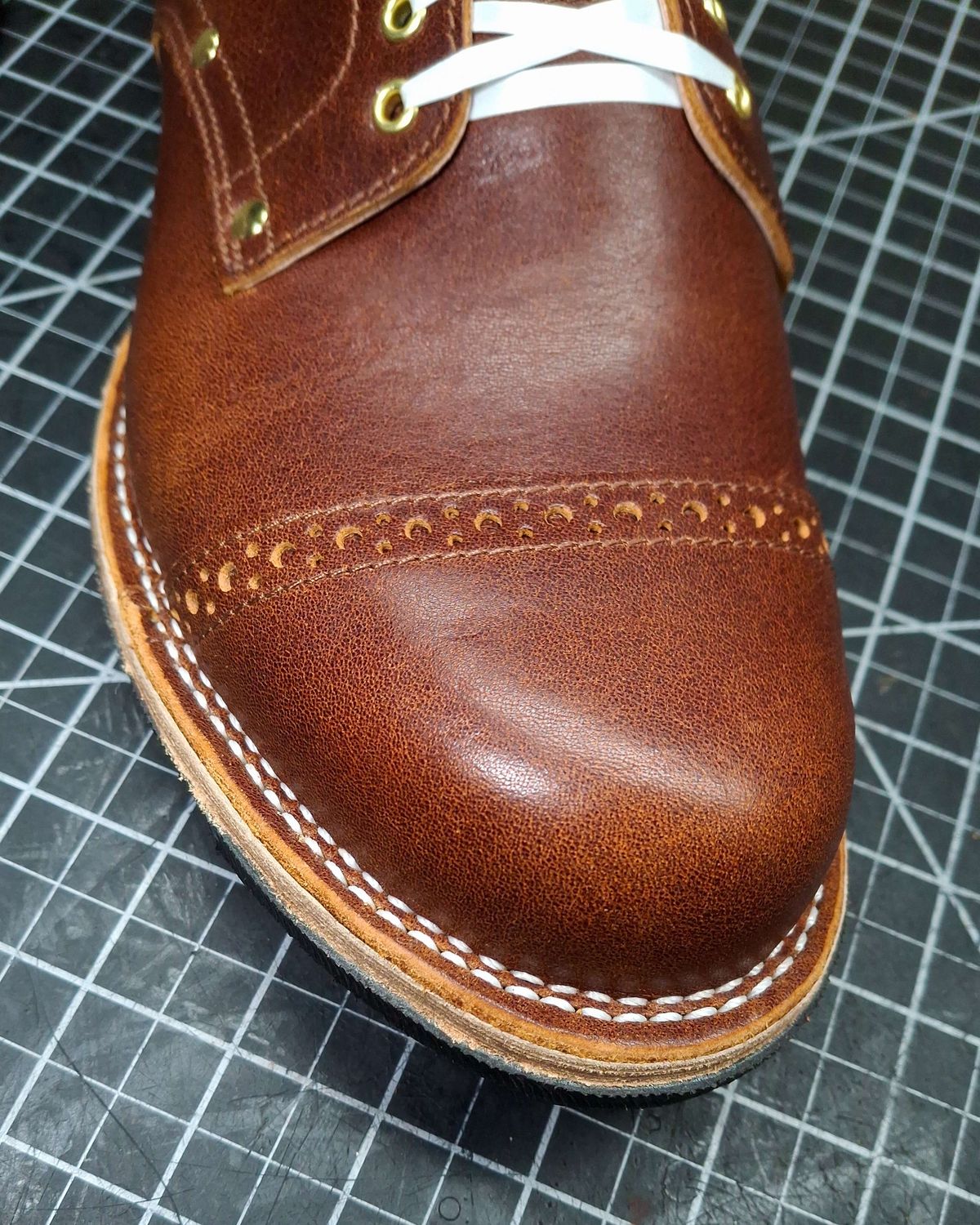 Photo by RawCordedSoul on April 6, 2025 of the New River Boot BARKSDALE in Horween Cognac Aspen Double Horsefront.