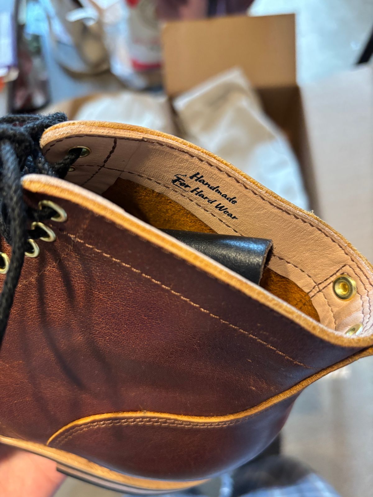 Photo by RawCordedSoul on April 12, 2025 of the New River Boot BARKSDALE in Horween Cognac Aspen Double Horsefront.