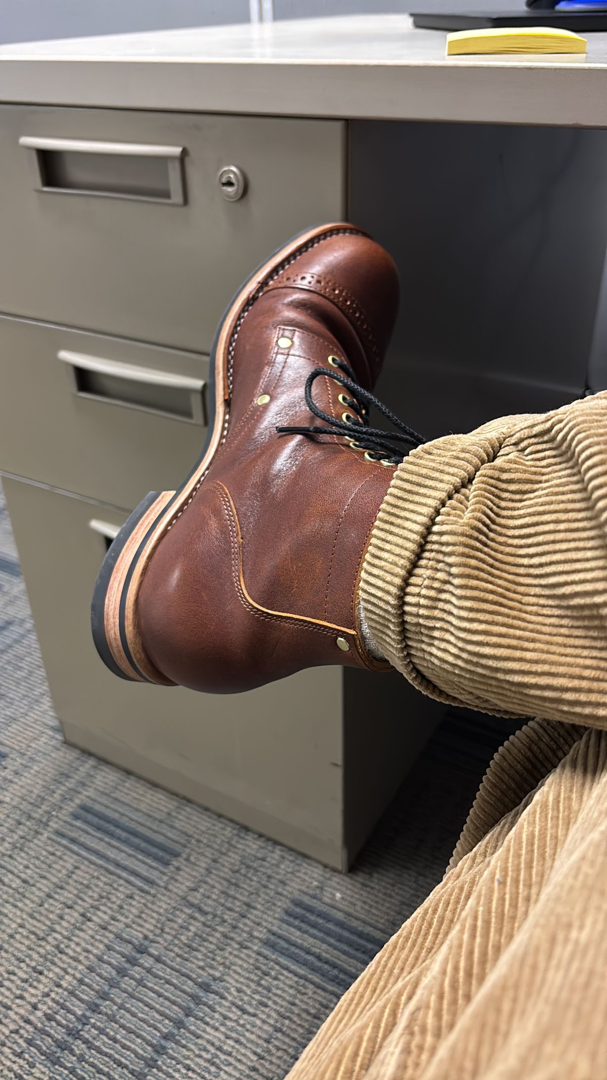 Photo by Asian on April 22, 2025 of the New River Boot BARKSDALE in Horween Cognac Aspen Double Horsefront.