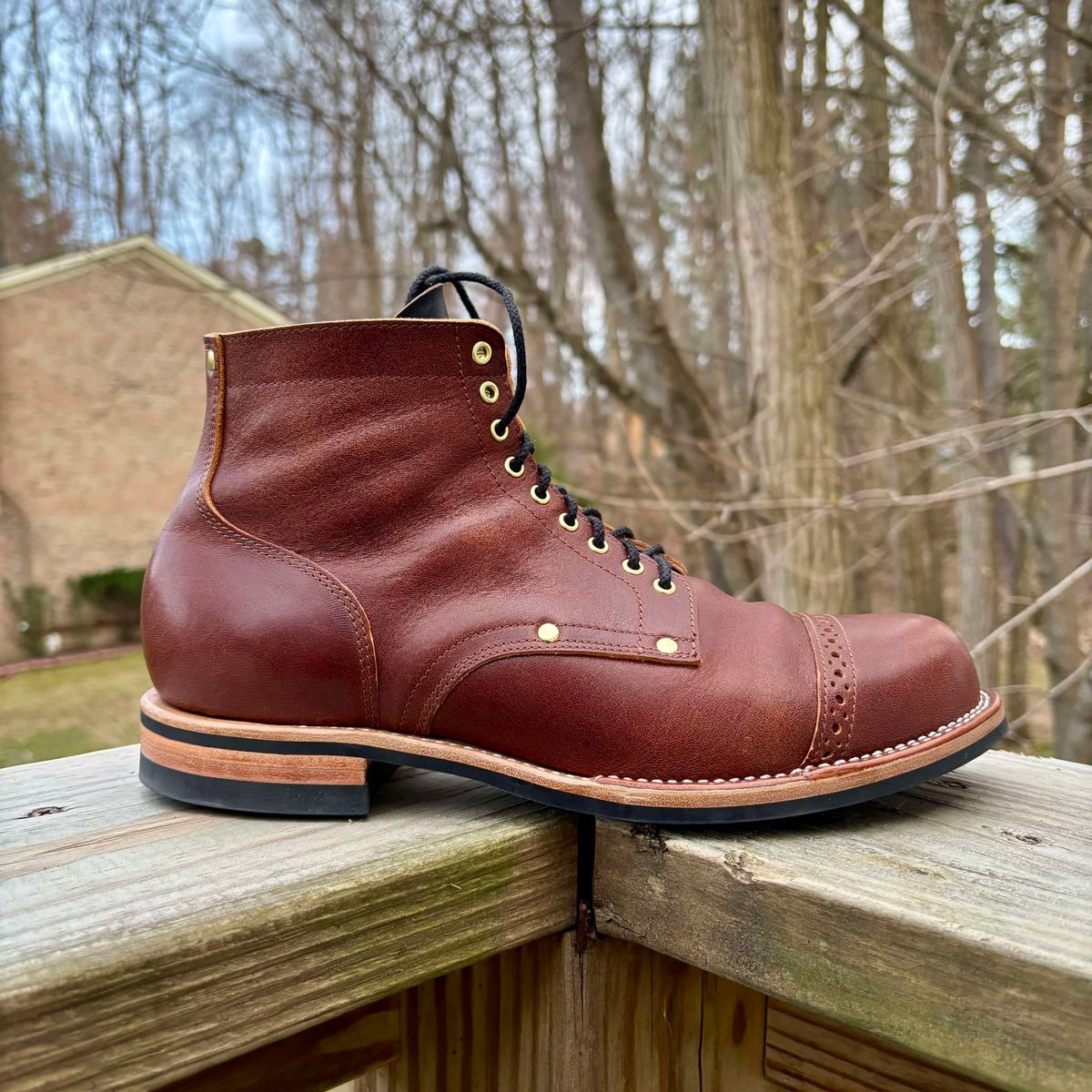 Photo by Asian on April 17, 2025 of the New River Boot BARKSDALE in Horween Cognac Aspen Double Horsefront.