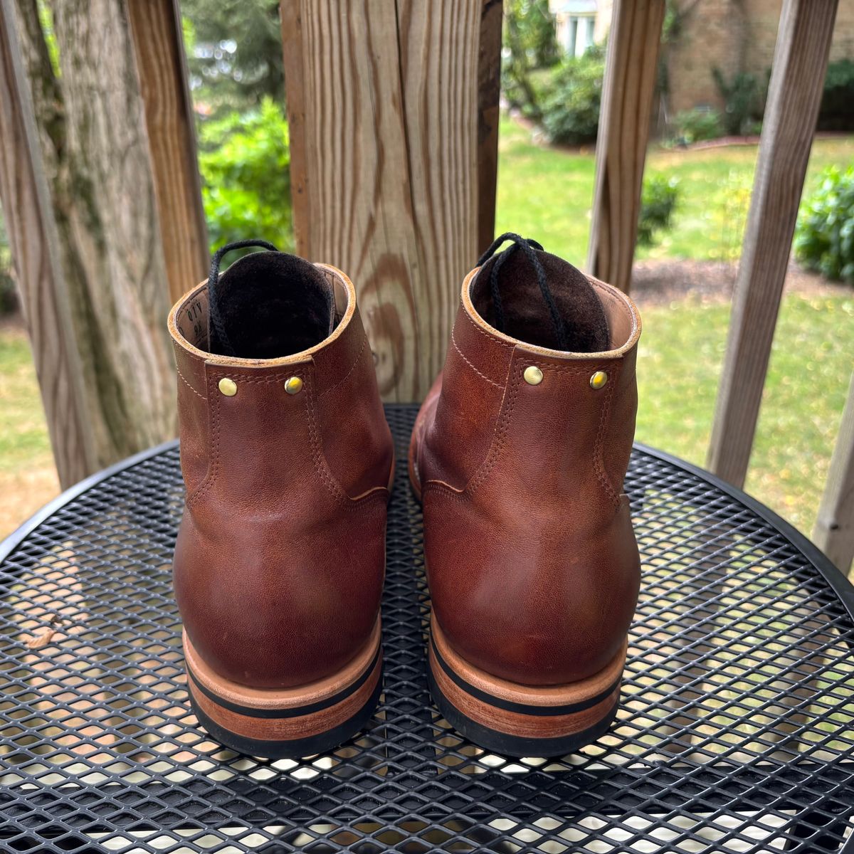Photo by RawCordedSoul on August 30, 2025 of the New River Boot BARKSDALE in Horween Cognac Aspen Double Horsefront.