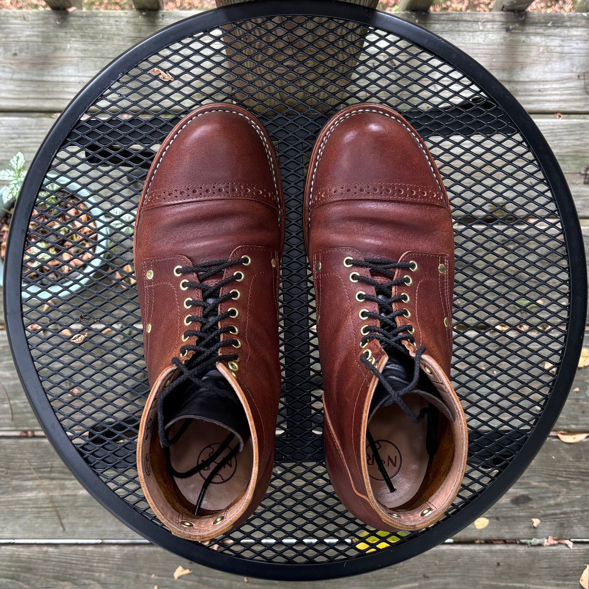 Photo by RawCordedSoul on August 30, 2025 of the New River Boot BARKSDALE in Horween Cognac Aspen Double Horsefront.