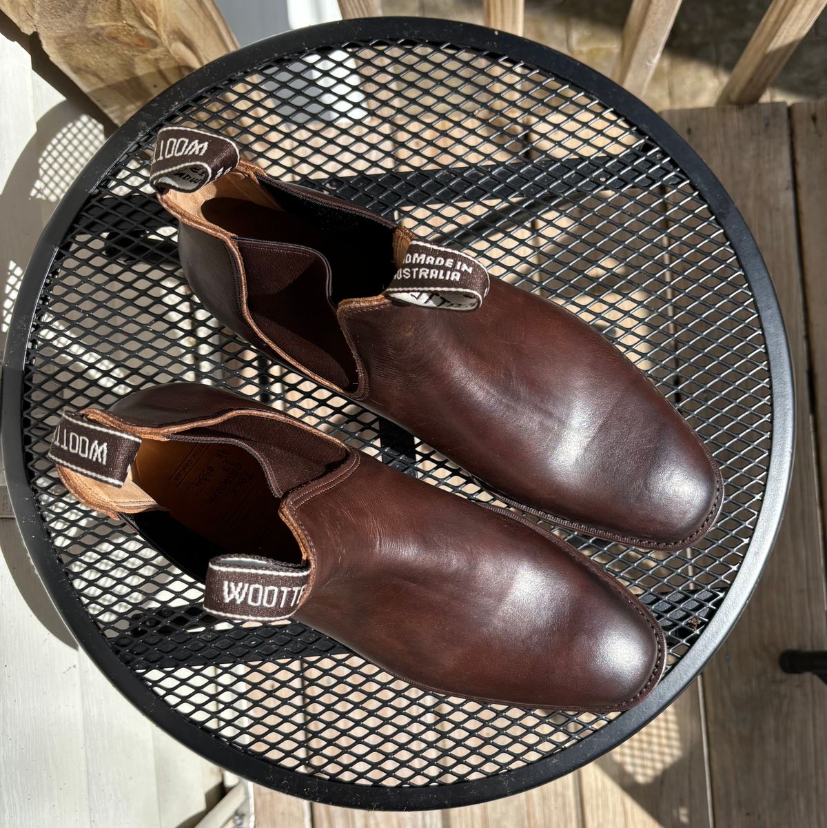 Photo by RawCordedSoul on March 28, 2025 of the Wootten Cordwainers Jack Gusset Originals in Geelong Teak Chrometan.