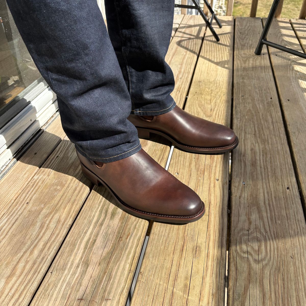Photo by RawCordedSoul on March 28, 2025 of the Wootten Cordwainers Jack Gusset Originals in Geelong Teak Chrometan.