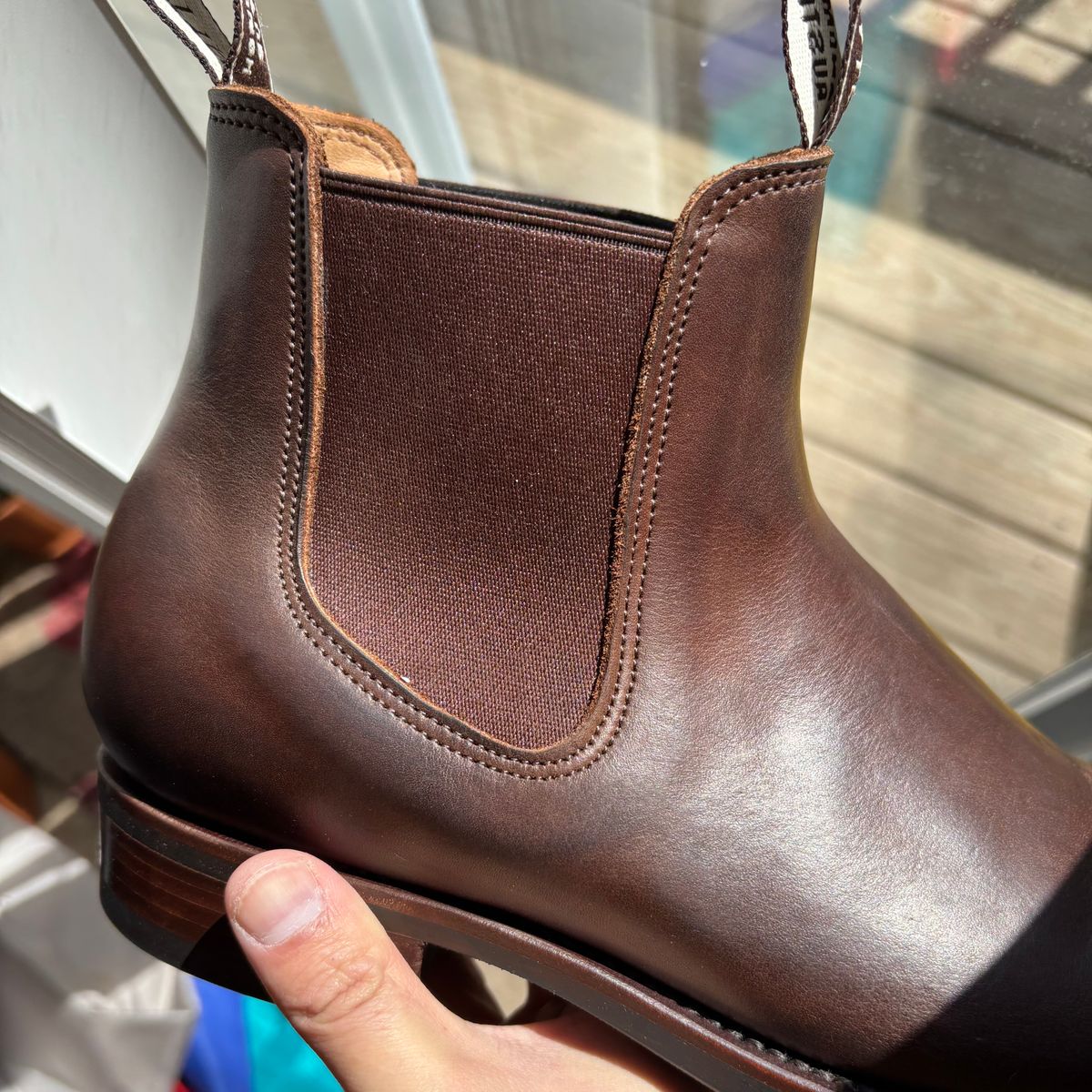 Photo by RawCordedSoul on March 28, 2025 of the Wootten Cordwainers Jack Gusset Originals in Geelong Teak Chrometan.