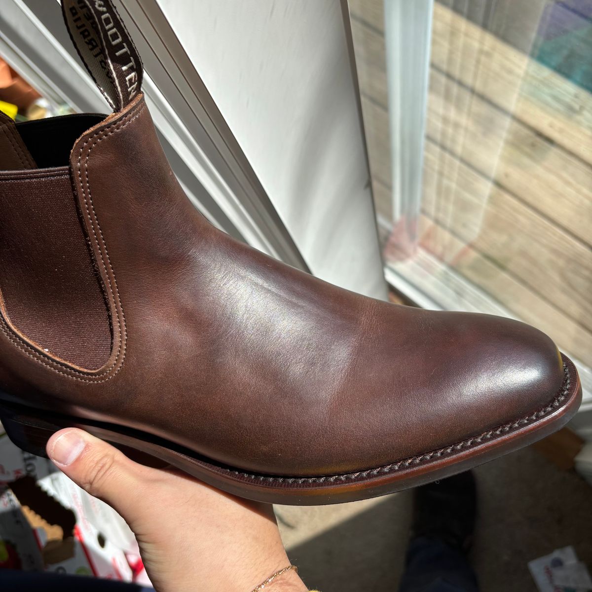 Photo by RawCordedSoul on March 28, 2025 of the Wootten Cordwainers Jack Gusset Originals in Geelong Teak Chrometan.