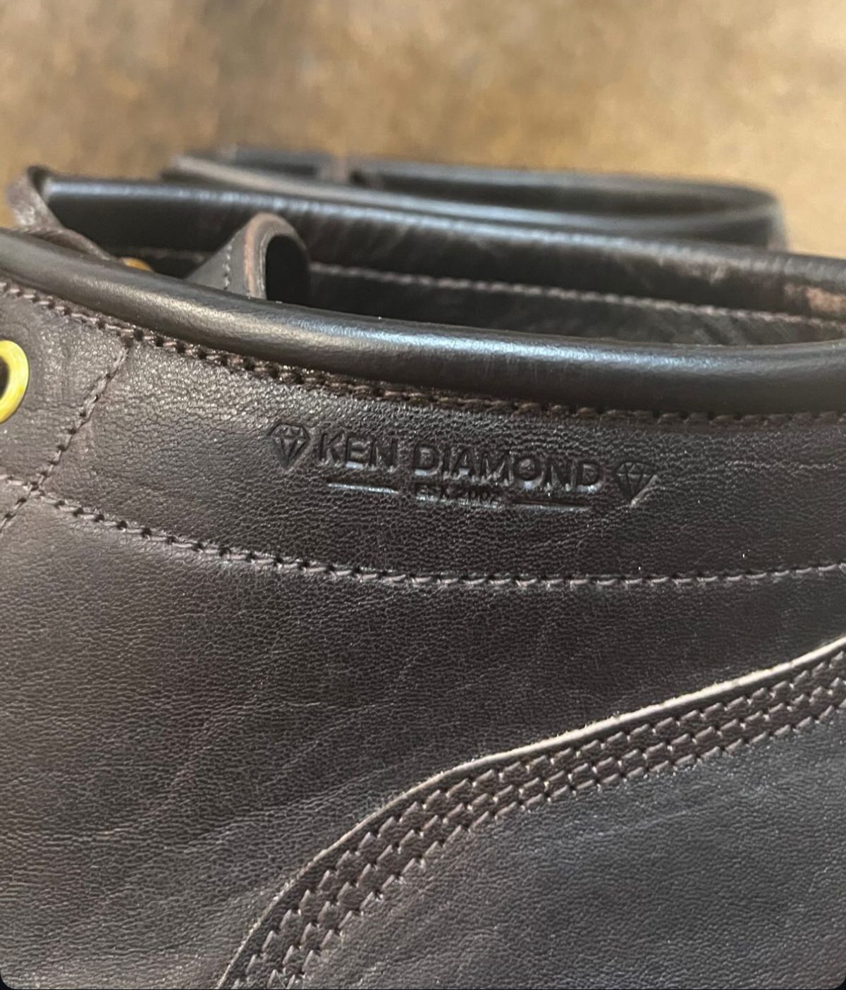 Photo by RawCordedSoul on March 6, 2025 of the Ken Diamond 1/2 Cut in Horween Dark Brown Aspen Double Horsefront.