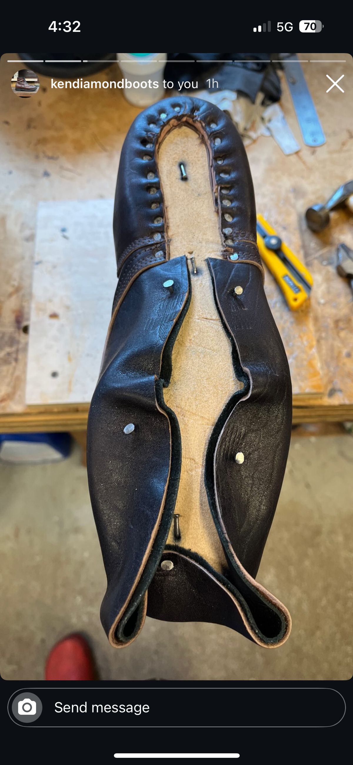 Photo by RawCordedSoul on February 4, 2025 of the Ken Diamond 1/2 Cut in Horween Dark Brown Aspen Double Horsefront.