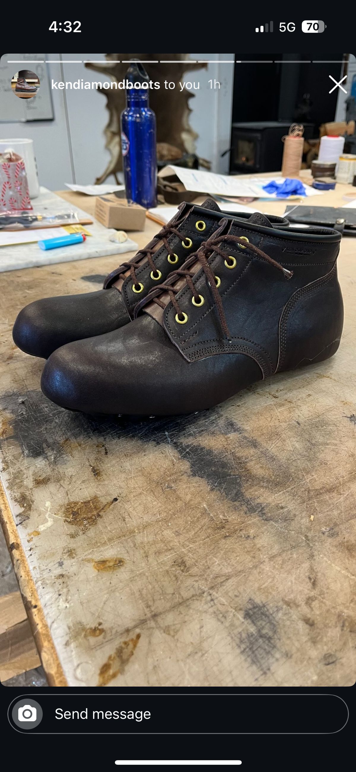 Photo by RawCordedSoul on February 4, 2025 of the Ken Diamond 1/2 Cut in Horween Dark Brown Aspen Double Horsefront.