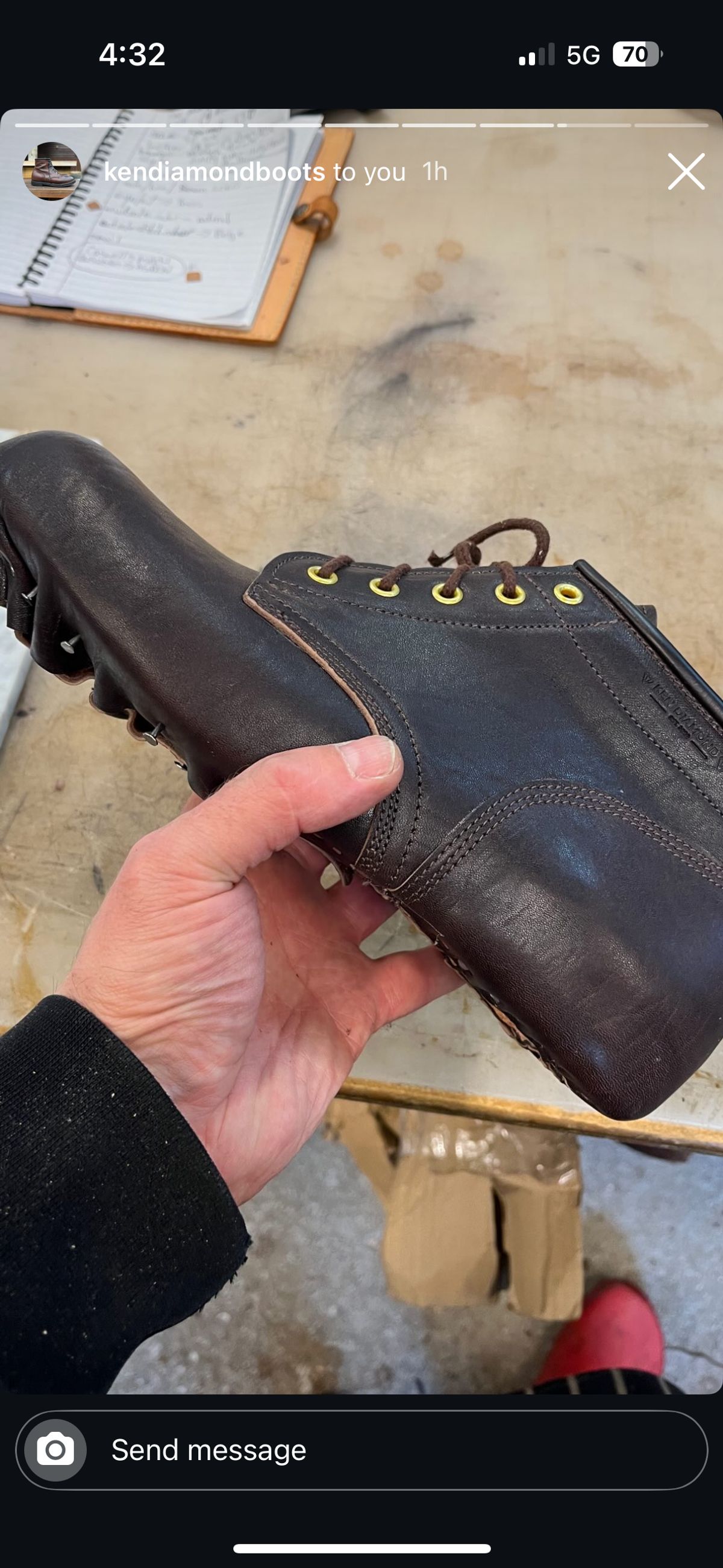 Photo by RawCordedSoul on February 4, 2025 of the Ken Diamond 1/2 Cut in Horween Dark Brown Aspen Double Horsefront.