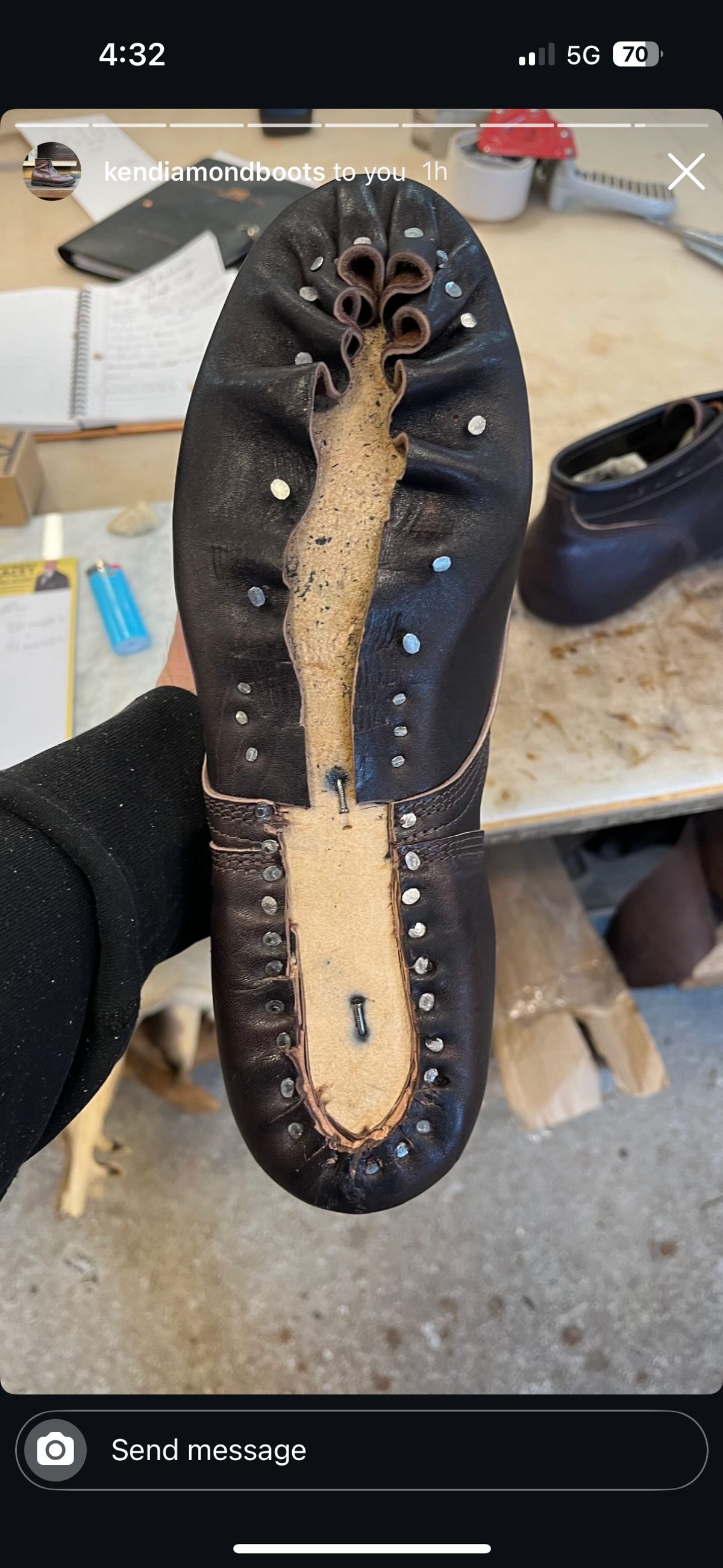 Photo by RawCordedSoul on February 4, 2025 of the Ken Diamond 1/2 Cut in Horween Dark Brown Aspen Double Horsefront.
