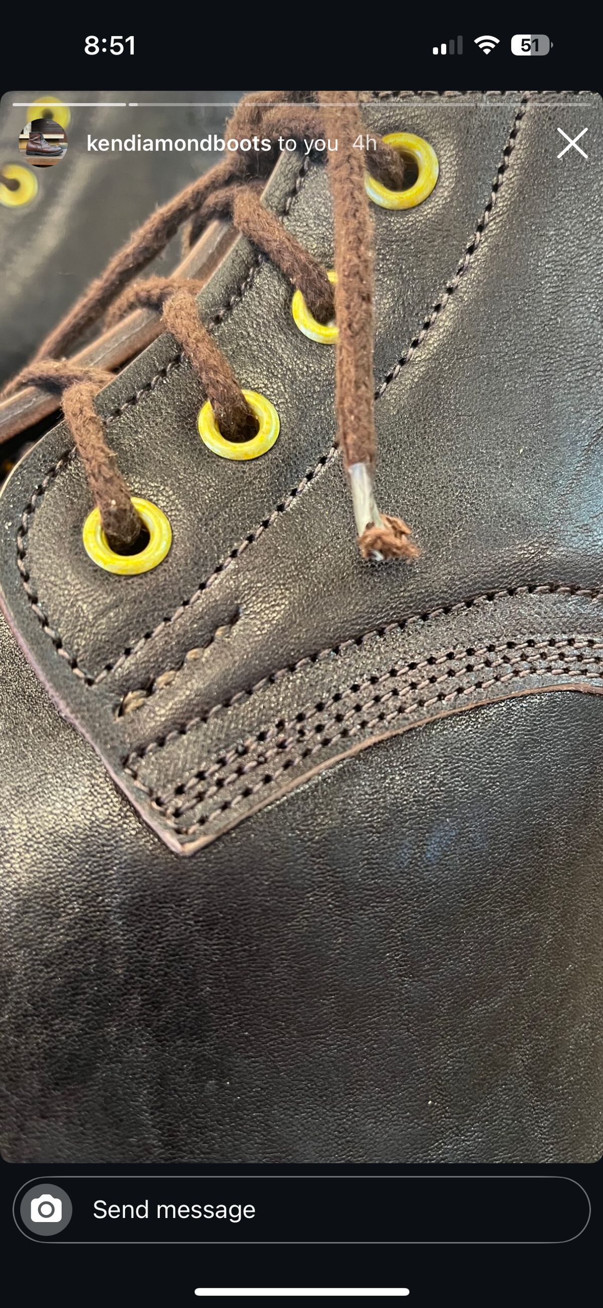 Photo by RawCordedSoul on February 4, 2025 of the Ken Diamond 1/2 Cut in Horween Dark Brown Aspen Double Horsefront.