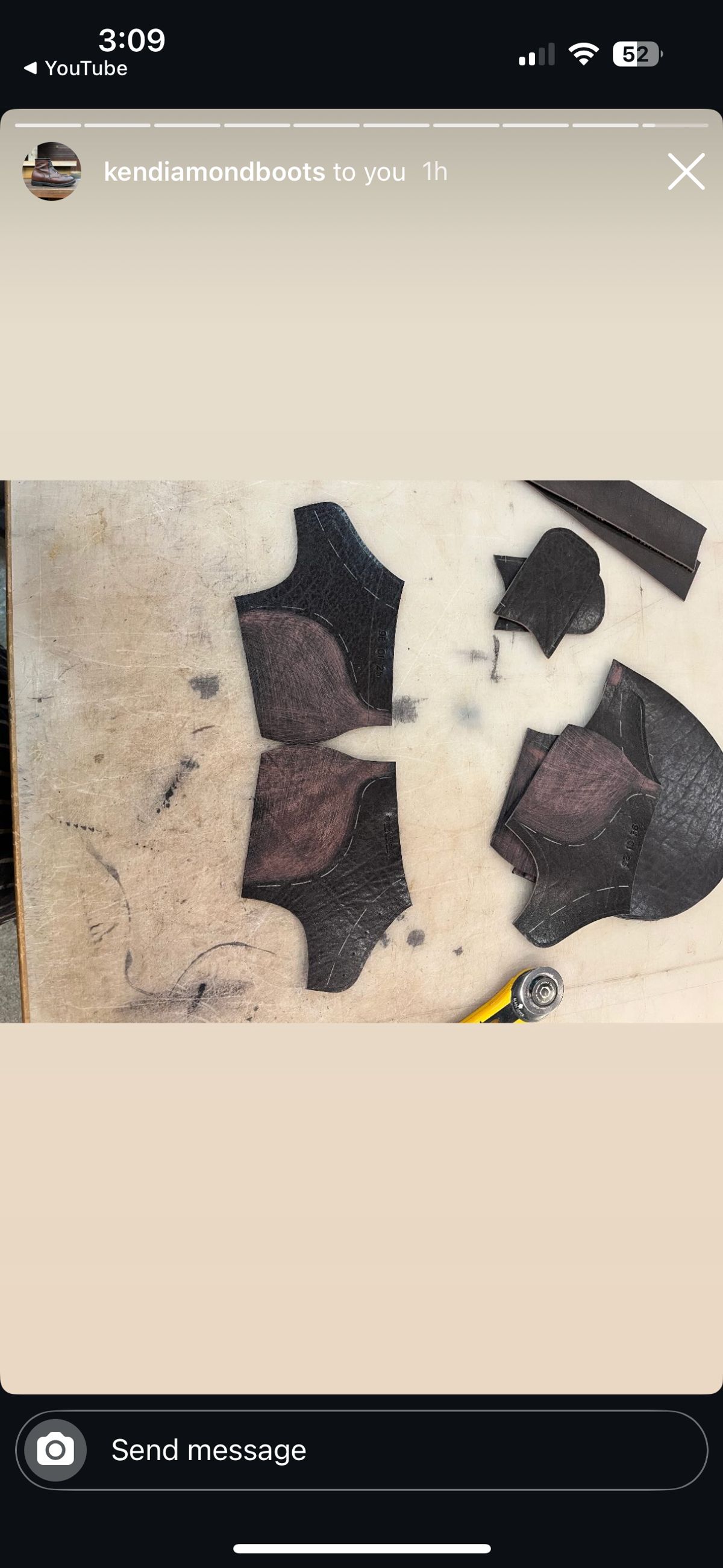 Photo by RawCordedSoul on January 29, 2025 of the Ken Diamond 1/2 Cut in Horween Dark Brown Aspen Double Horsefront.