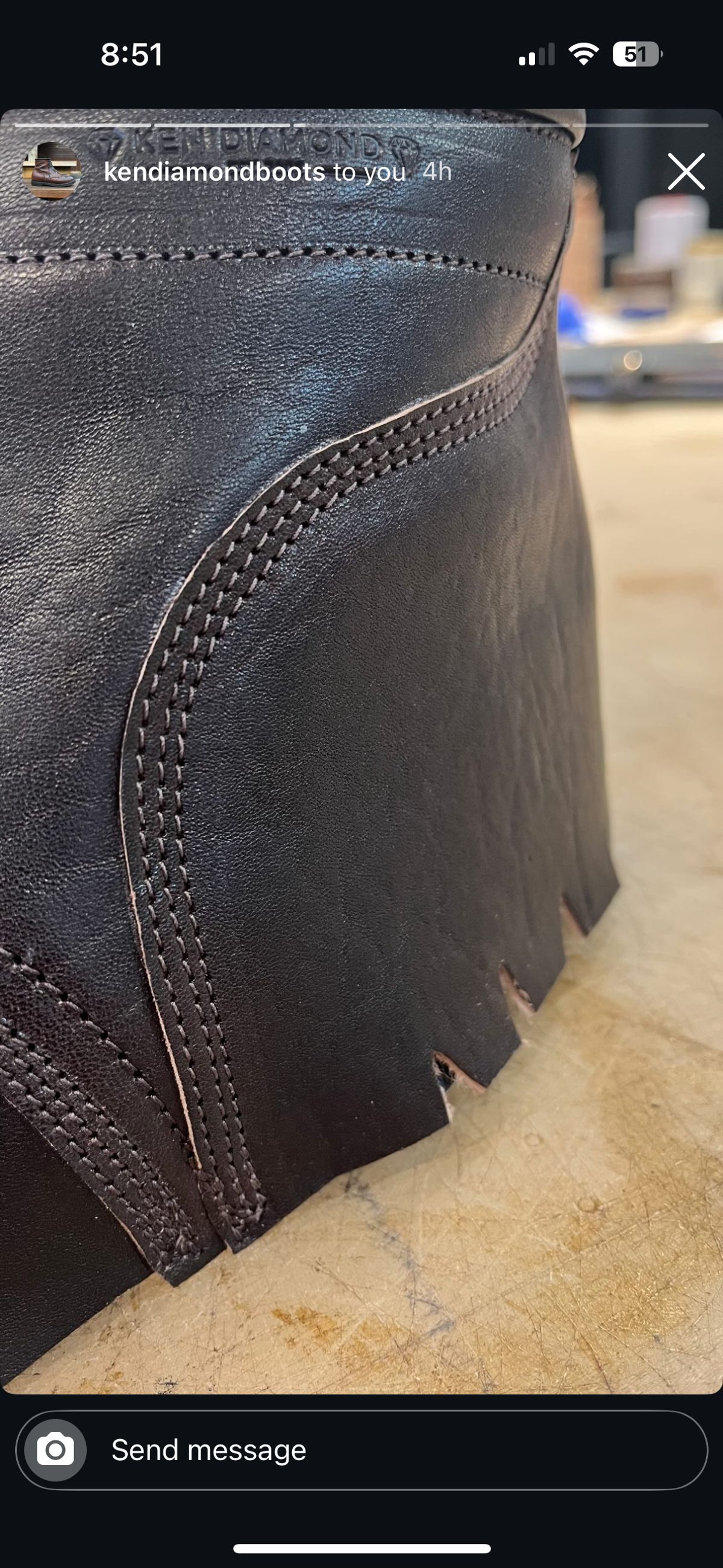 Photo by RawCordedSoul on February 4, 2025 of the Ken Diamond 1/2 Cut in Horween Dark Brown Aspen Double Horsefront.