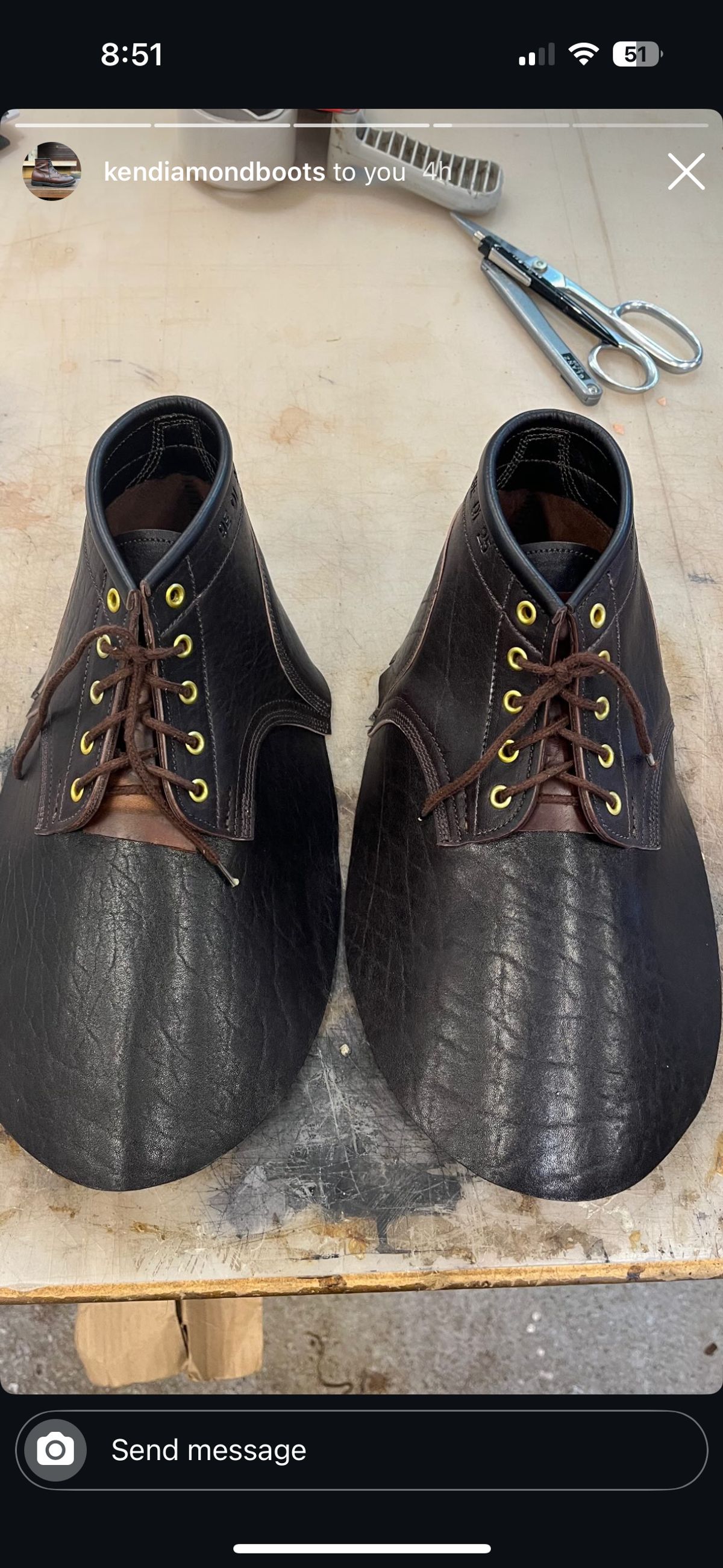 Photo by RawCordedSoul on February 4, 2025 of the Ken Diamond 1/2 Cut in Horween Dark Brown Aspen Double Horsefront.