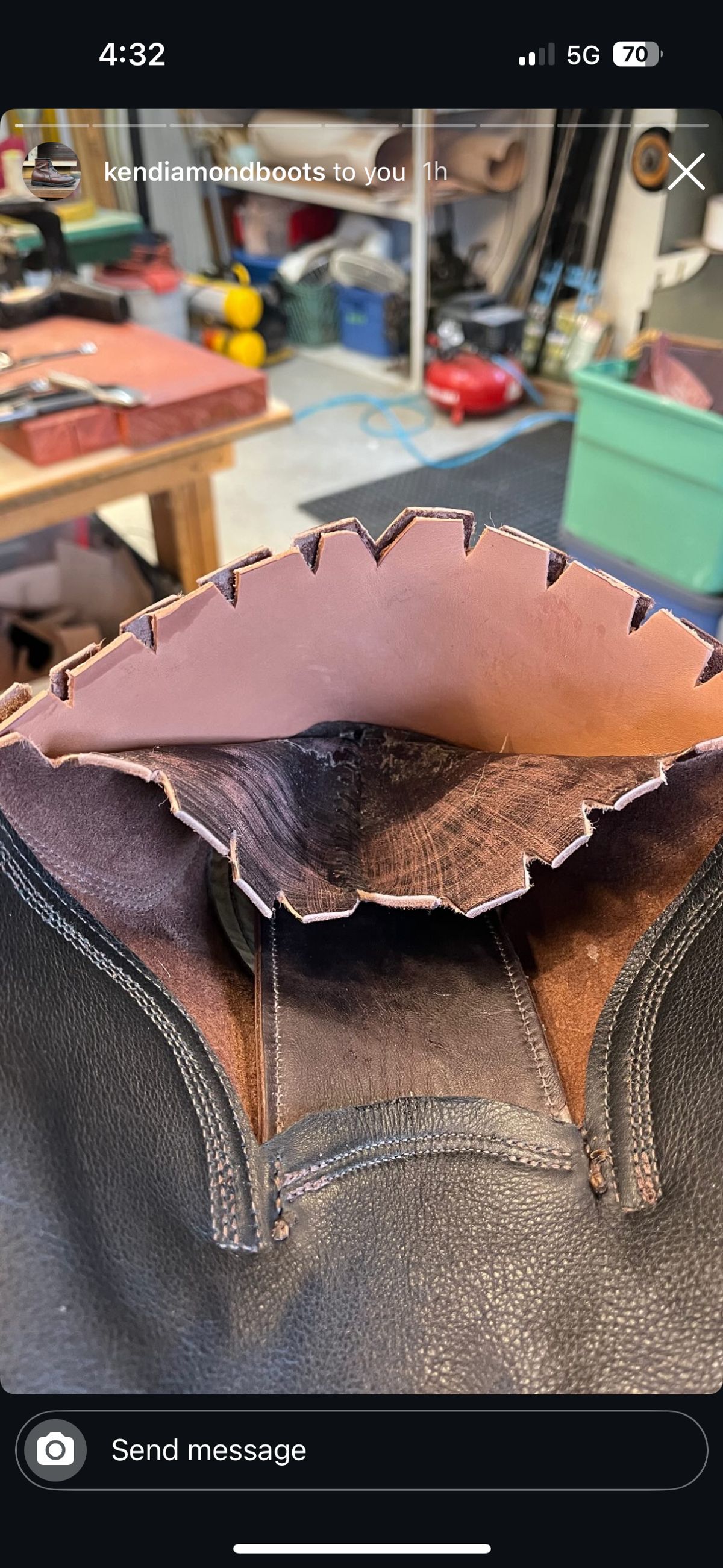 Photo by RawCordedSoul on February 4, 2025 of the Ken Diamond 1/2 Cut in Horween Dark Brown Aspen Double Horsefront.