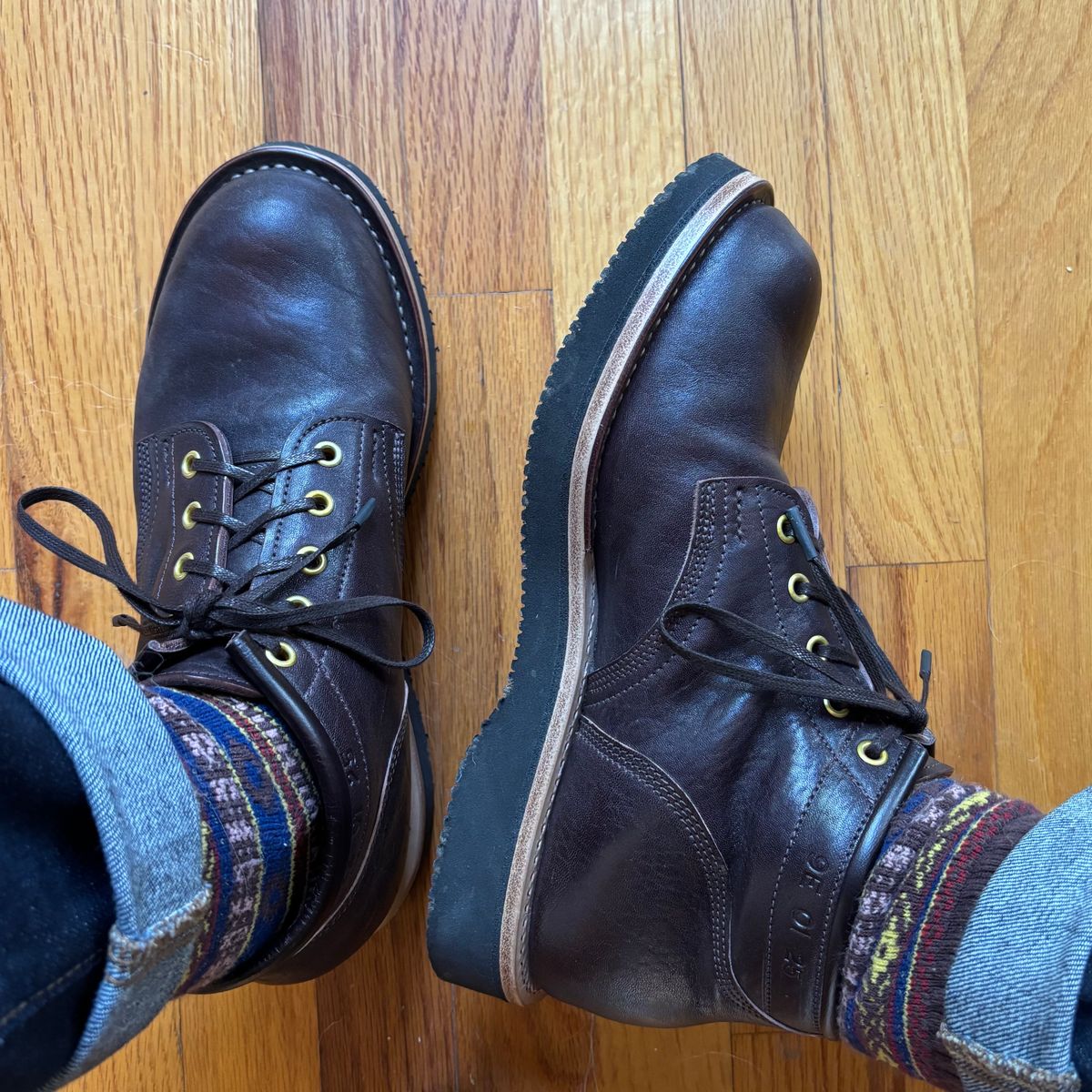 Photo by RawCordedSoul on April 20, 2025 of the Ken Diamond 1/2 Cut in Horween Dark Brown Aspen Double Horsefront.
