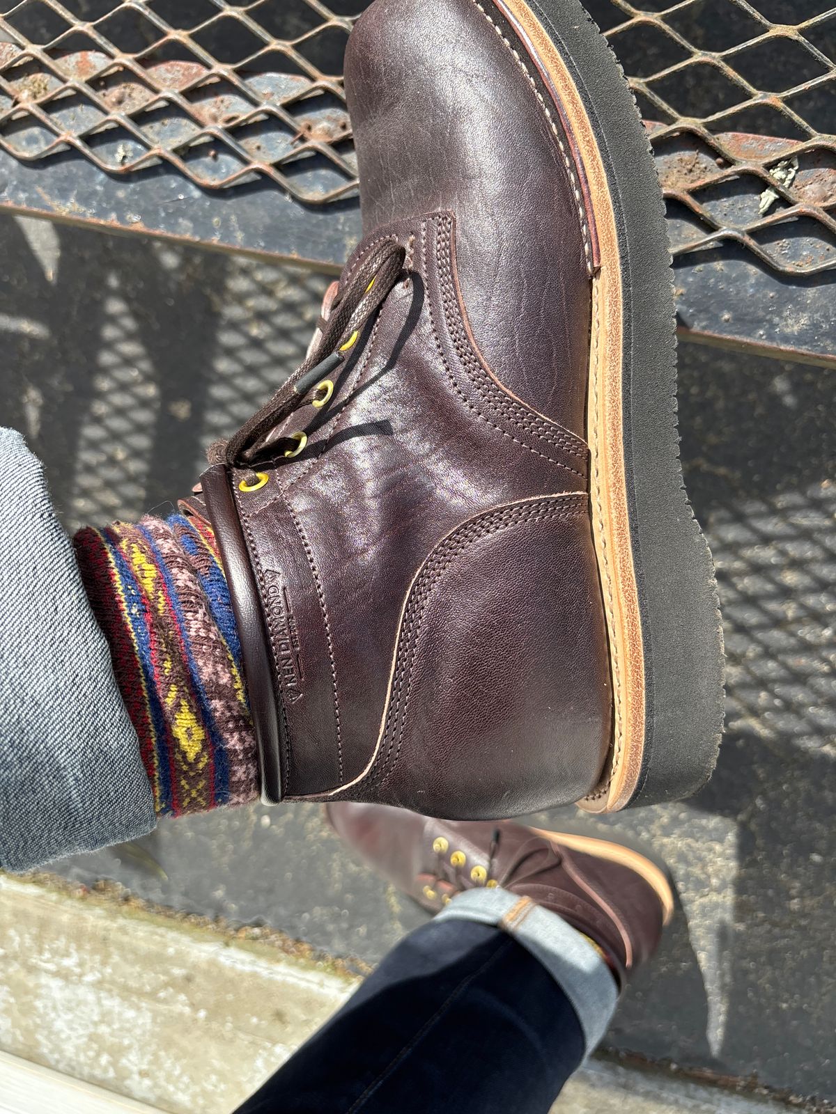Photo by RawCordedSoul on April 20, 2025 of the Ken Diamond 1/2 Cut in Horween Dark Brown Aspen Double Horsefront.