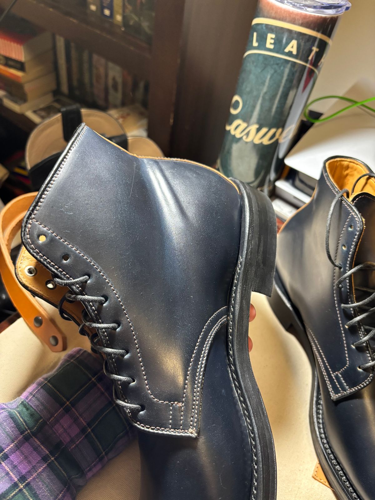 Photo by RawCordedSoul on March 9, 2025 of the Viberg Derby Boot in Horween Navy Unglazed Shell Cordovan.